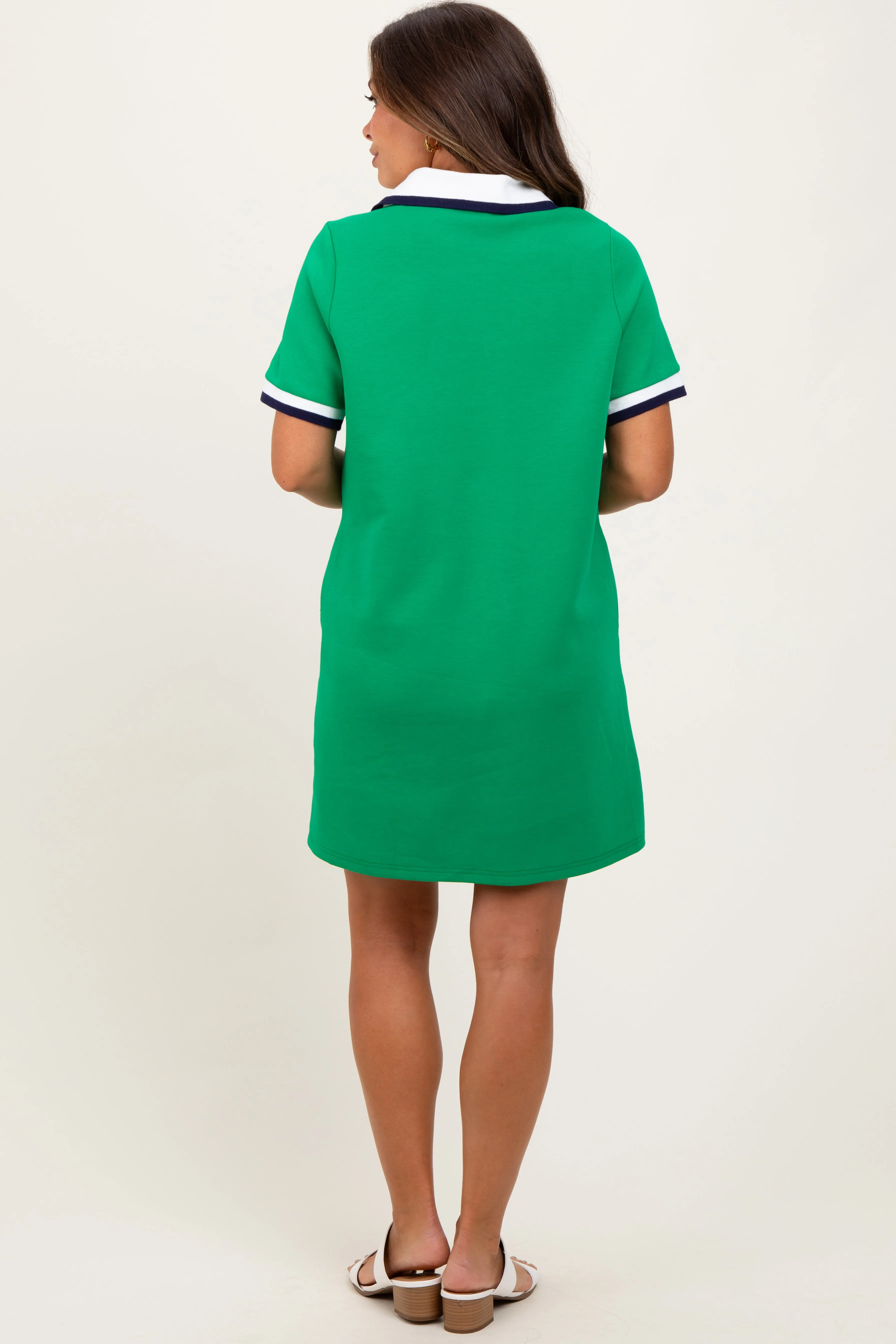 Green Contrast Trim Maternity Mini Polo Dress sold by Pinkblush product image thumbnail 4