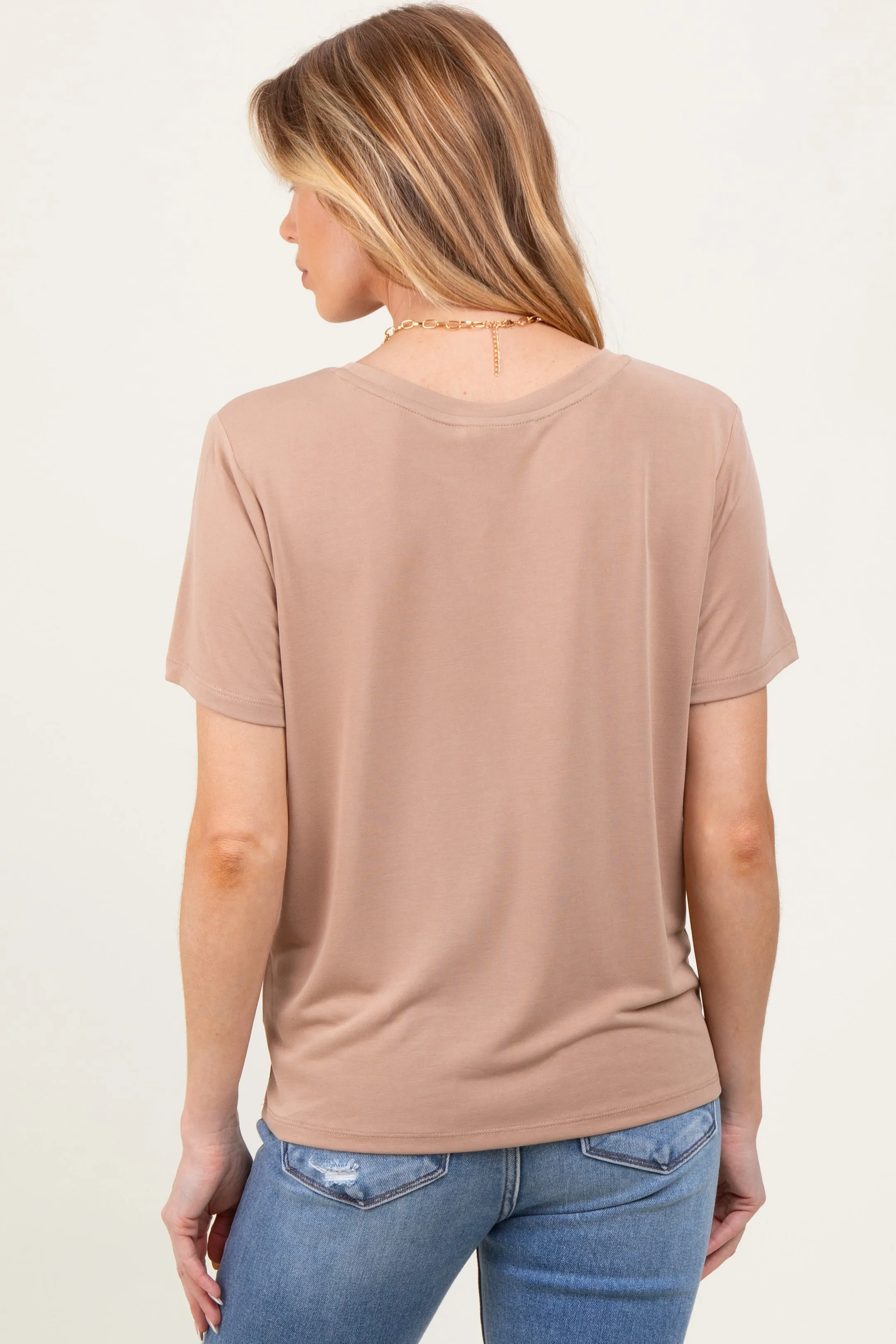 Taupe Basic Round Neck Short Sleeve Maternity T-Shirt sold by Pinkblush product image thumbnail 2
