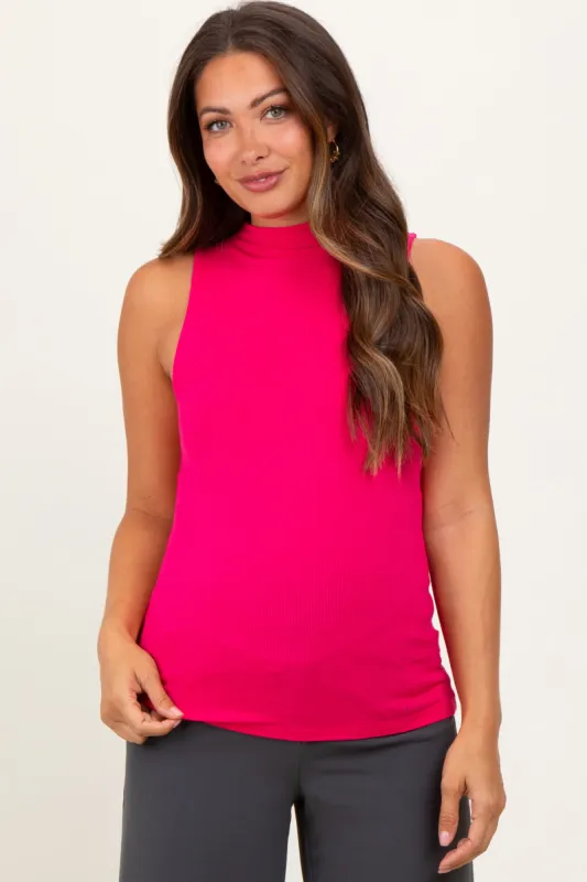 Fuchsia Ribbed Sleeveless Mock Neck Maternity Top sold by Pinkblush