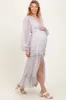 Ivory Floral Chiffon V-Neck Ruffle Tiered Maternity Maxi Dress sold by Pinkblush