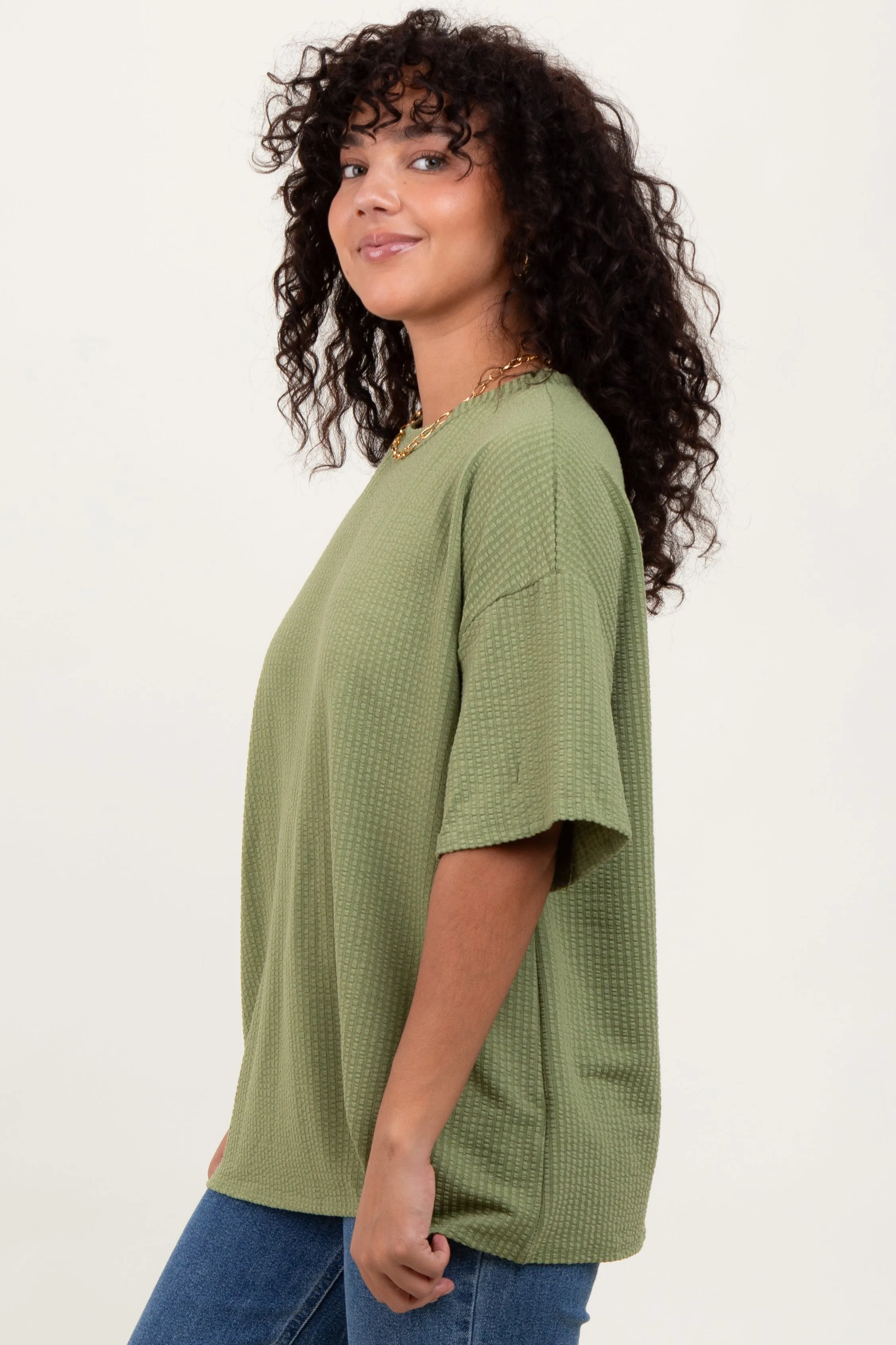 Olive Ribbed Short Sleeve Top sold by Pinkblush product image thumbnail 3