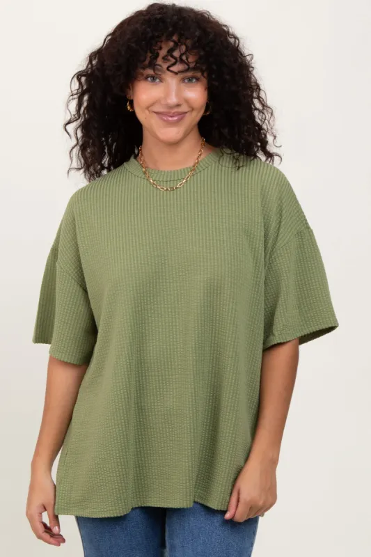 Olive Ribbed Short Sleeve Top sold by Pinkblush