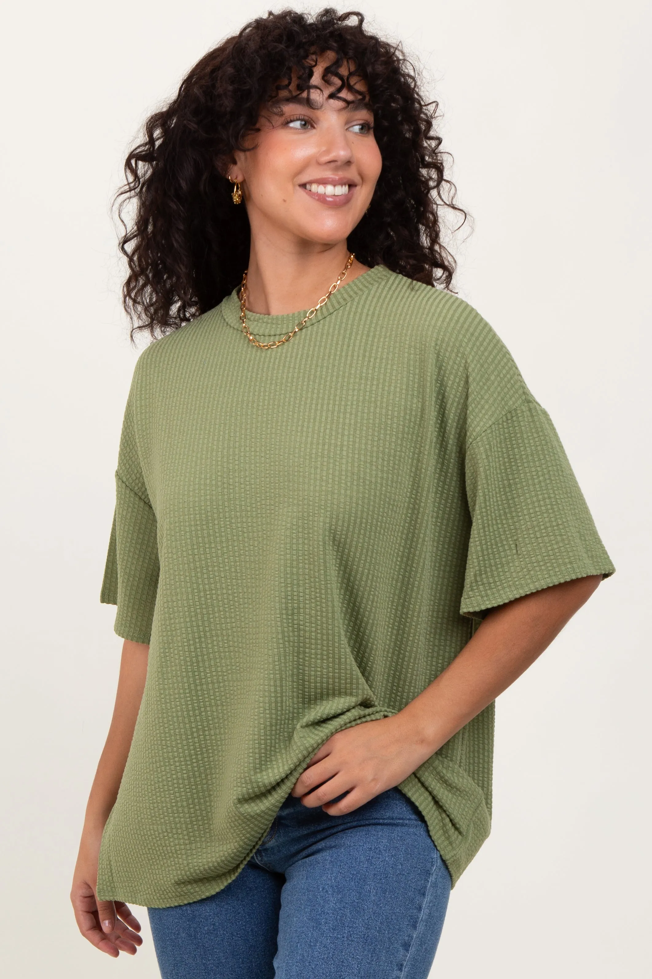 Olive Ribbed Short Sleeve Top sold by Pinkblush product image thumbnail 2