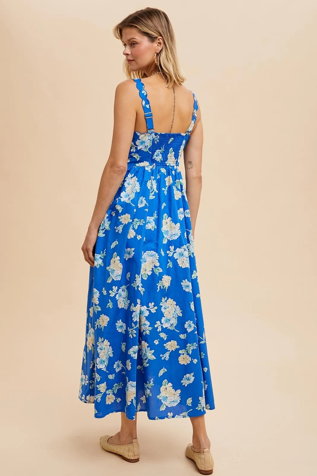 Royal Blue Floral Bold Print Cotton Maxi Dress sold by Pinkblush product image thumbnail 4