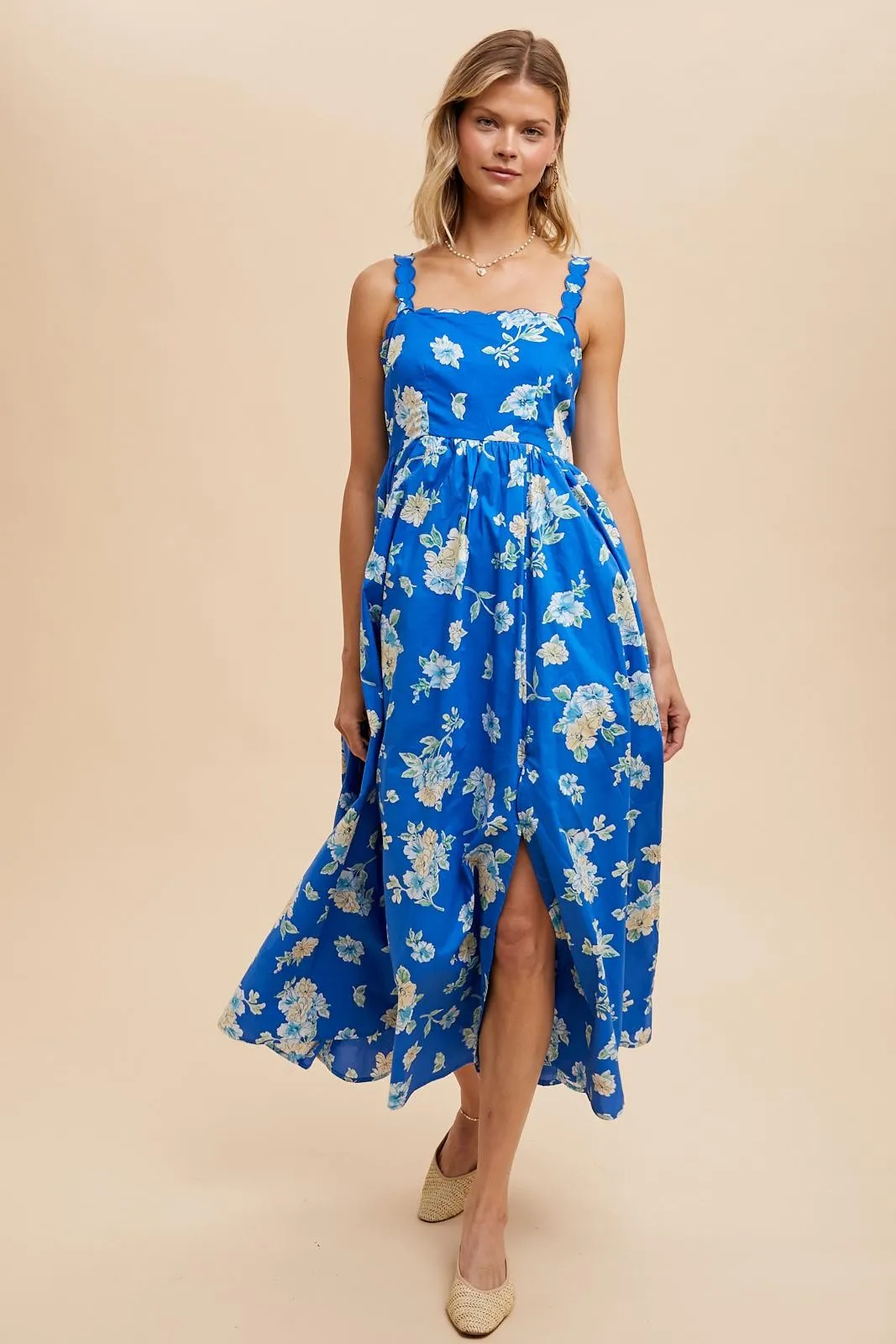Royal Blue Floral Bold Print Cotton Maxi Dress sold by Pinkblush product image thumbnail 5