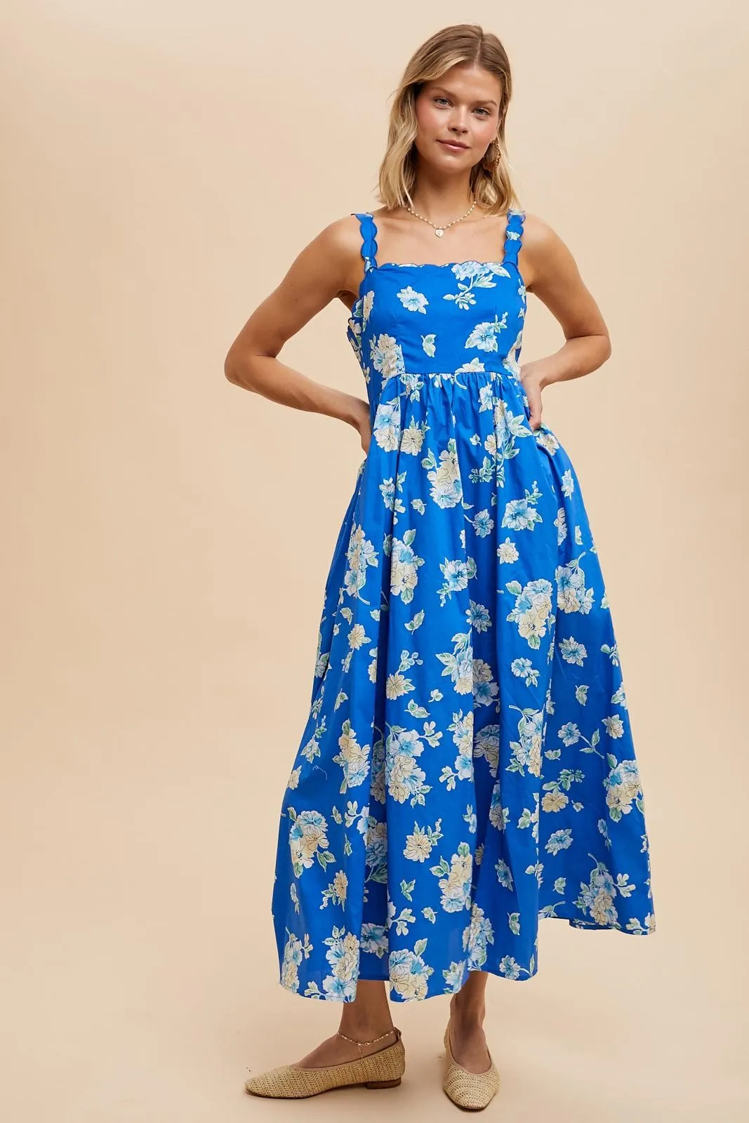 Royal Blue Floral Bold Print Cotton Maxi Dress sold by Pinkblush product image thumbnail 2