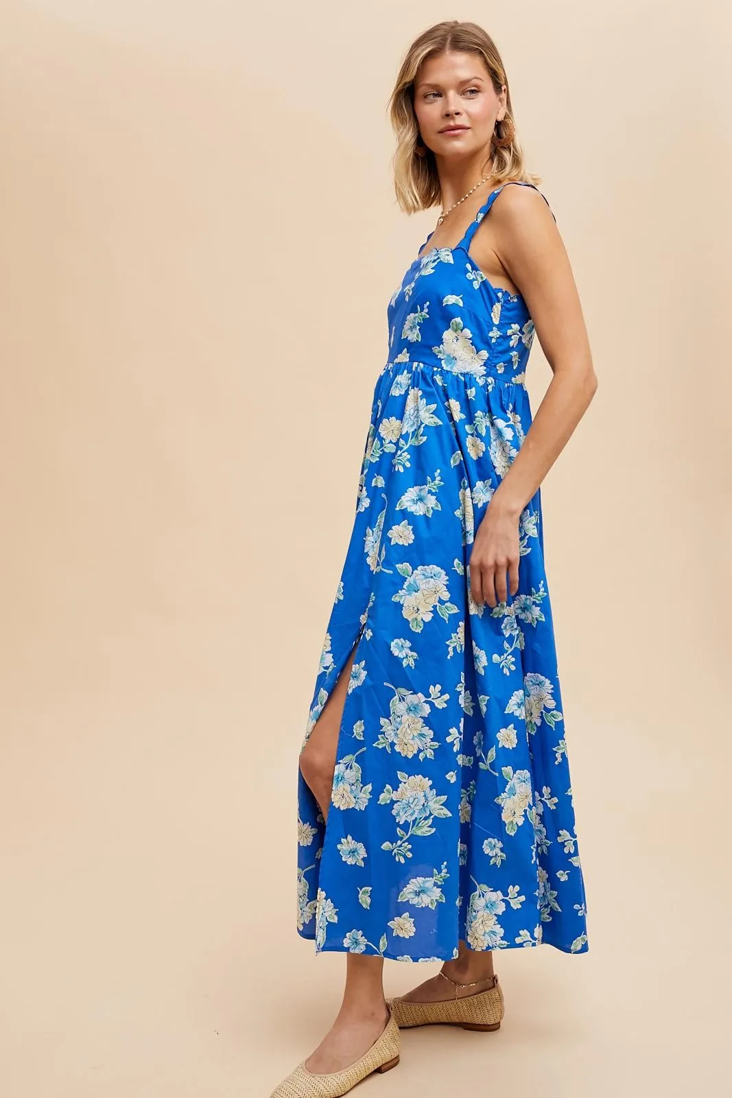 Royal Blue Floral Bold Print Cotton Maxi Dress sold by Pinkblush product image thumbnail 3