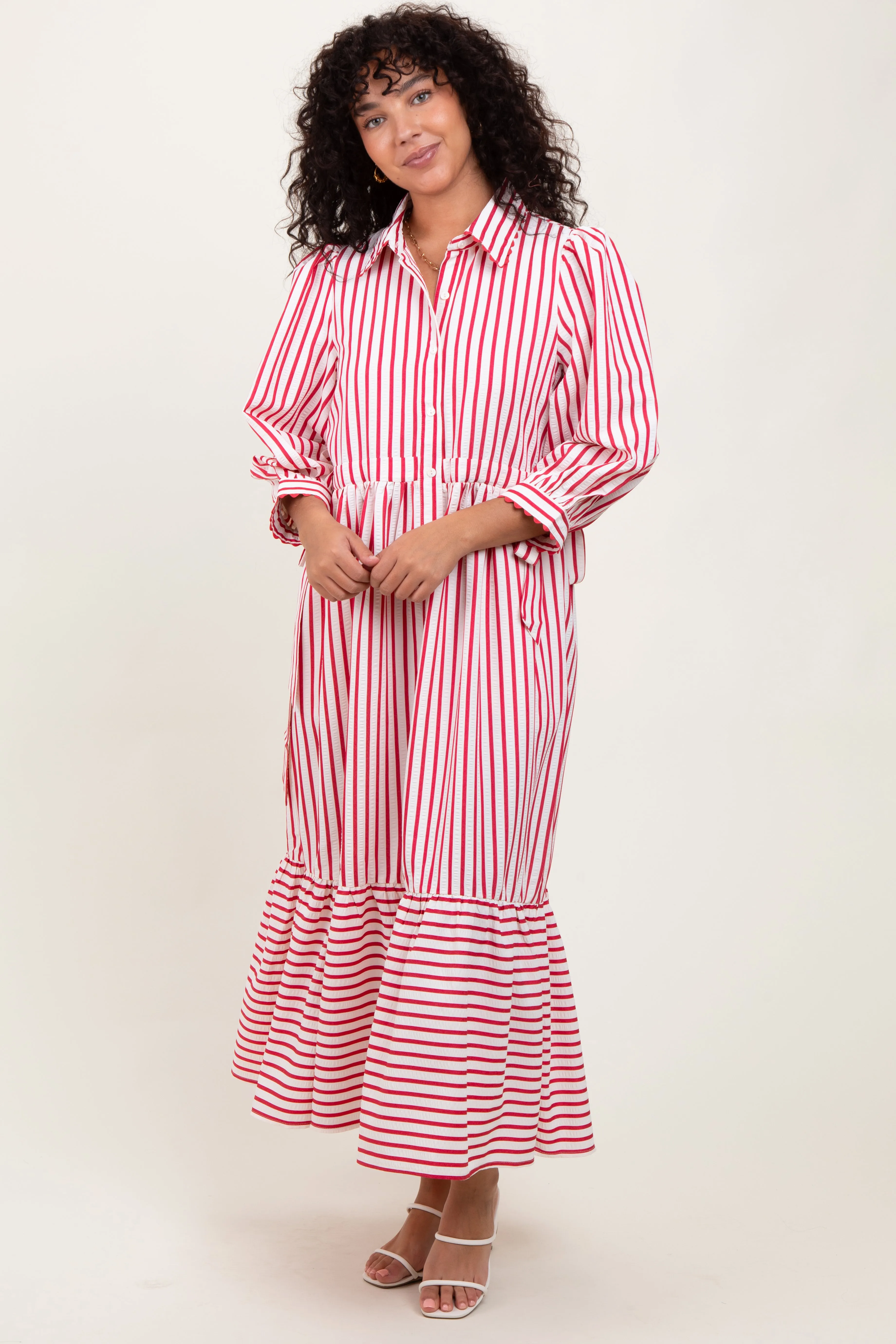 Red Striped Collar Maxi Dress sold by Pinkblush