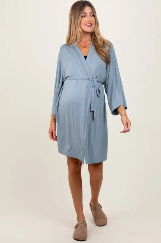 Blue Delivery/Nursing Maternity Robe sold by Pinkblush