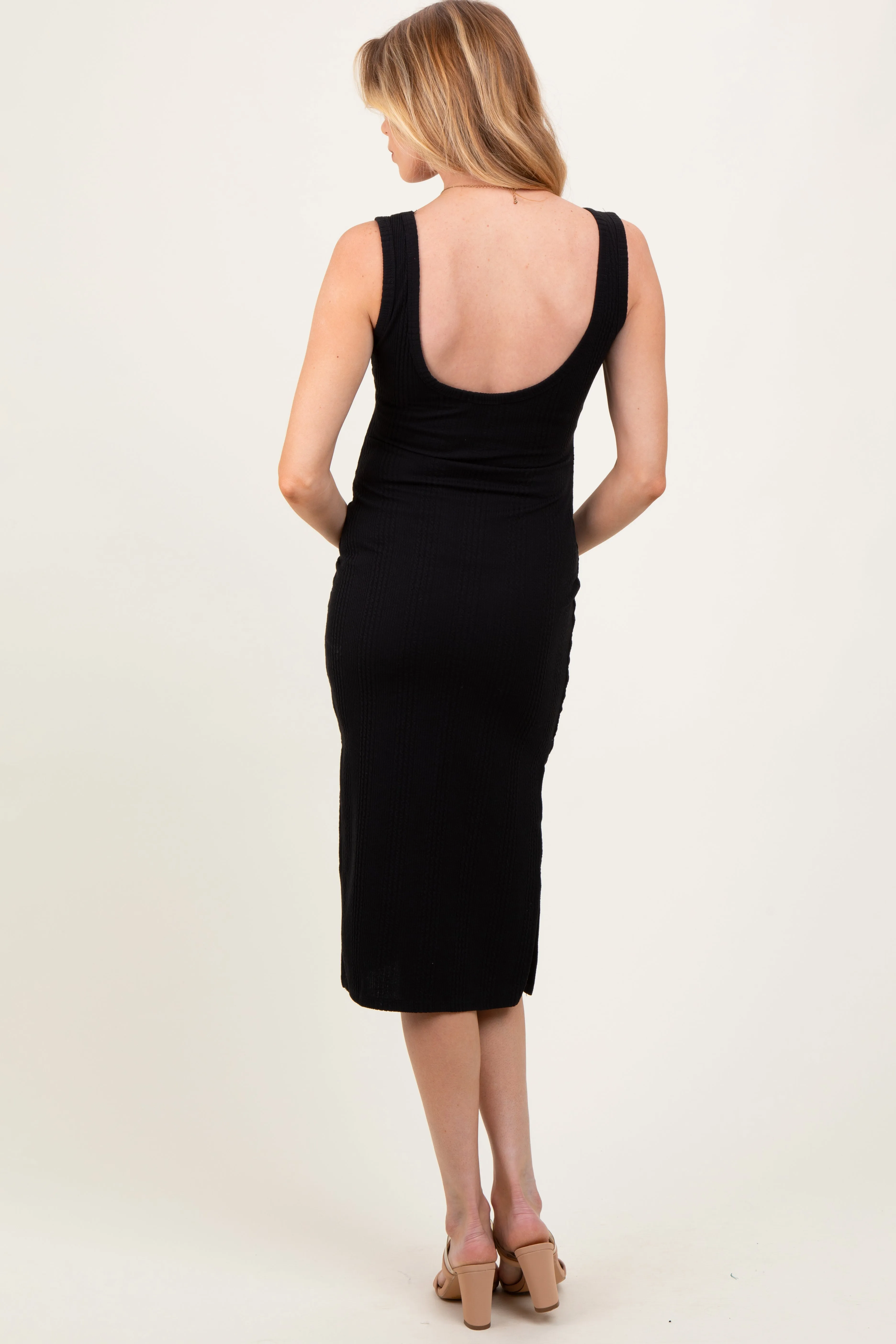 Black Ribbed Knit Low Back Maternity Midi Dress sold by Pinkblush product image thumbnail 3