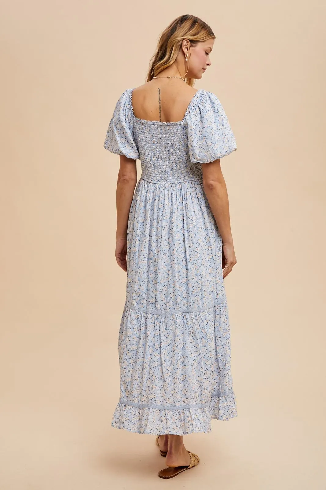 Light Blue Floral Sweetheart Maxi Dress sold by Pinkblush product image thumbnail 4