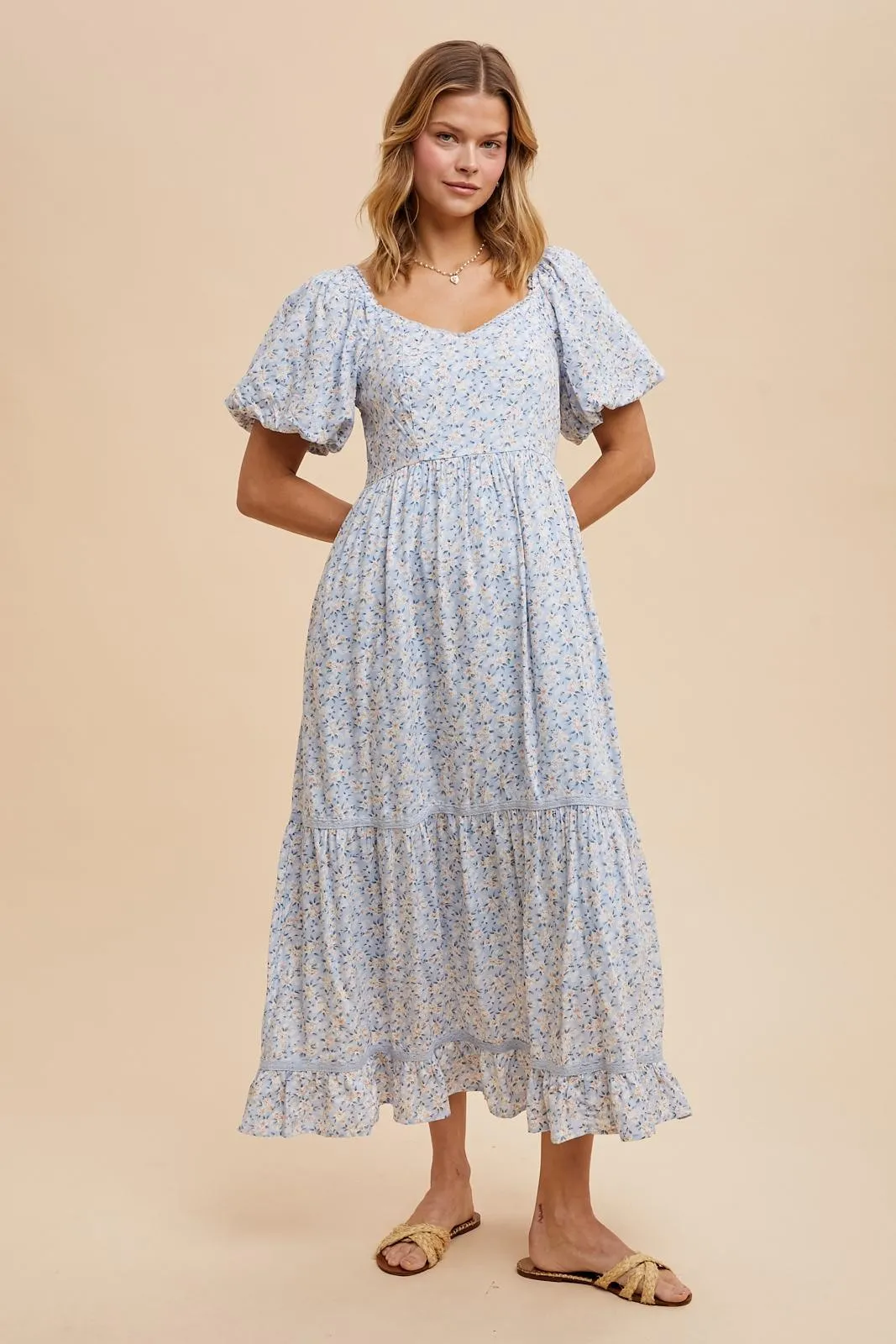 Light Blue Floral Sweetheart Maxi Dress sold by Pinkblush product image thumbnail 2