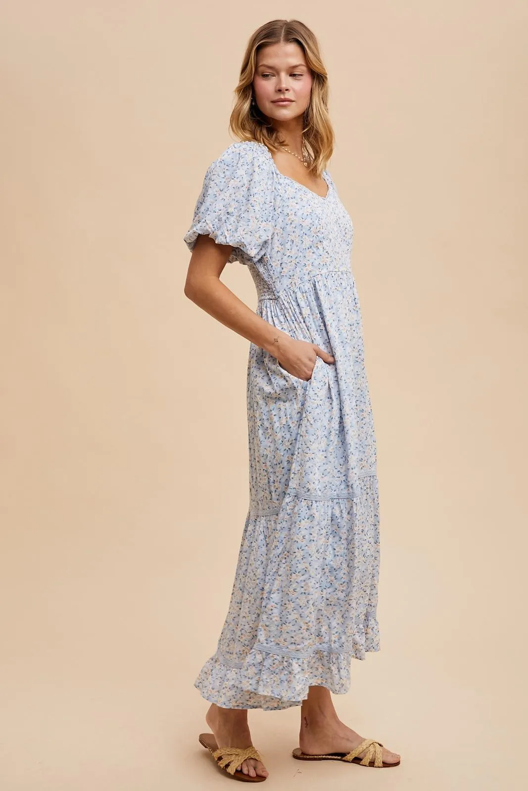 Light Blue Floral Sweetheart Maxi Dress sold by Pinkblush product image thumbnail 3