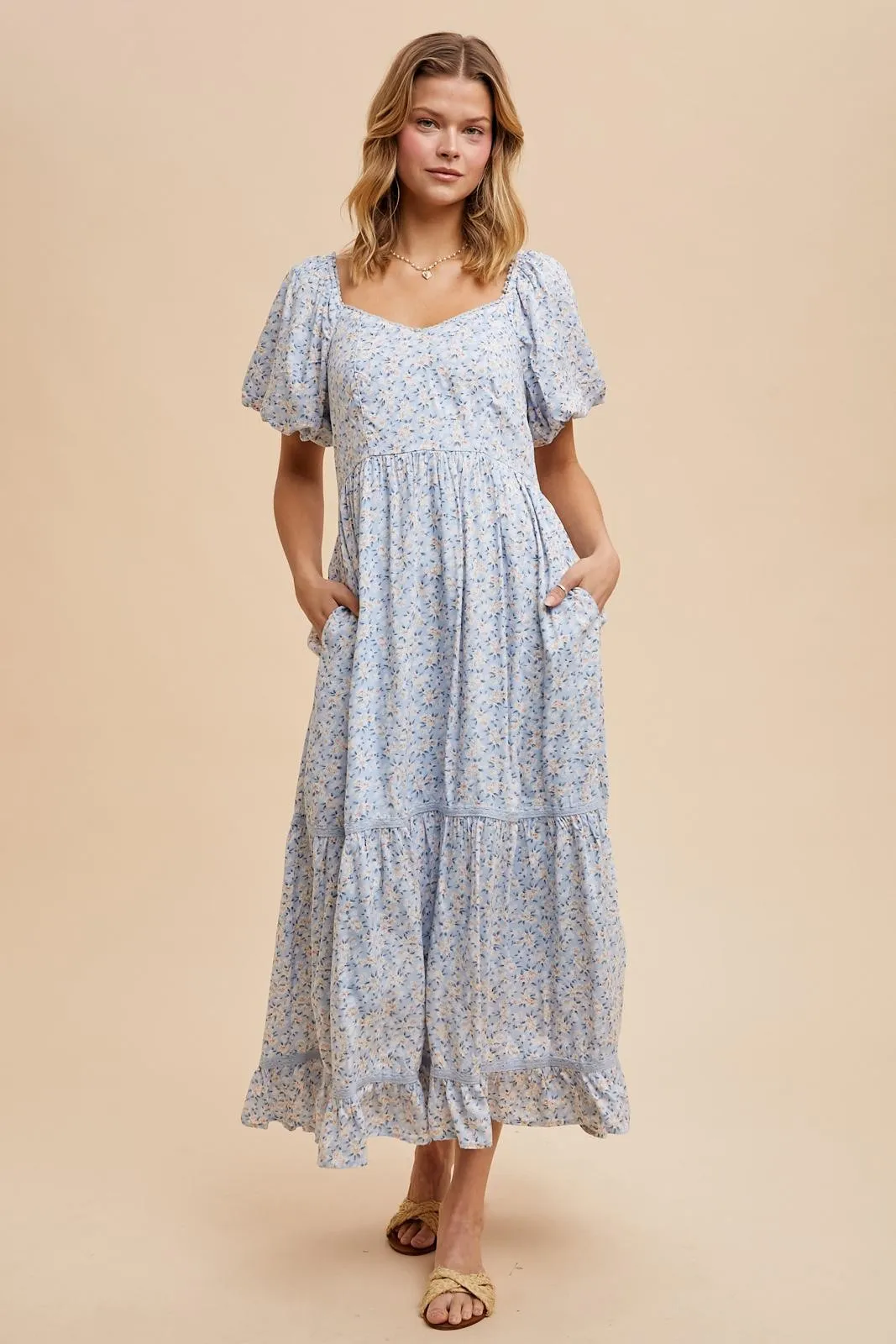 Light Blue Floral Sweetheart Maxi Dress sold by Pinkblush