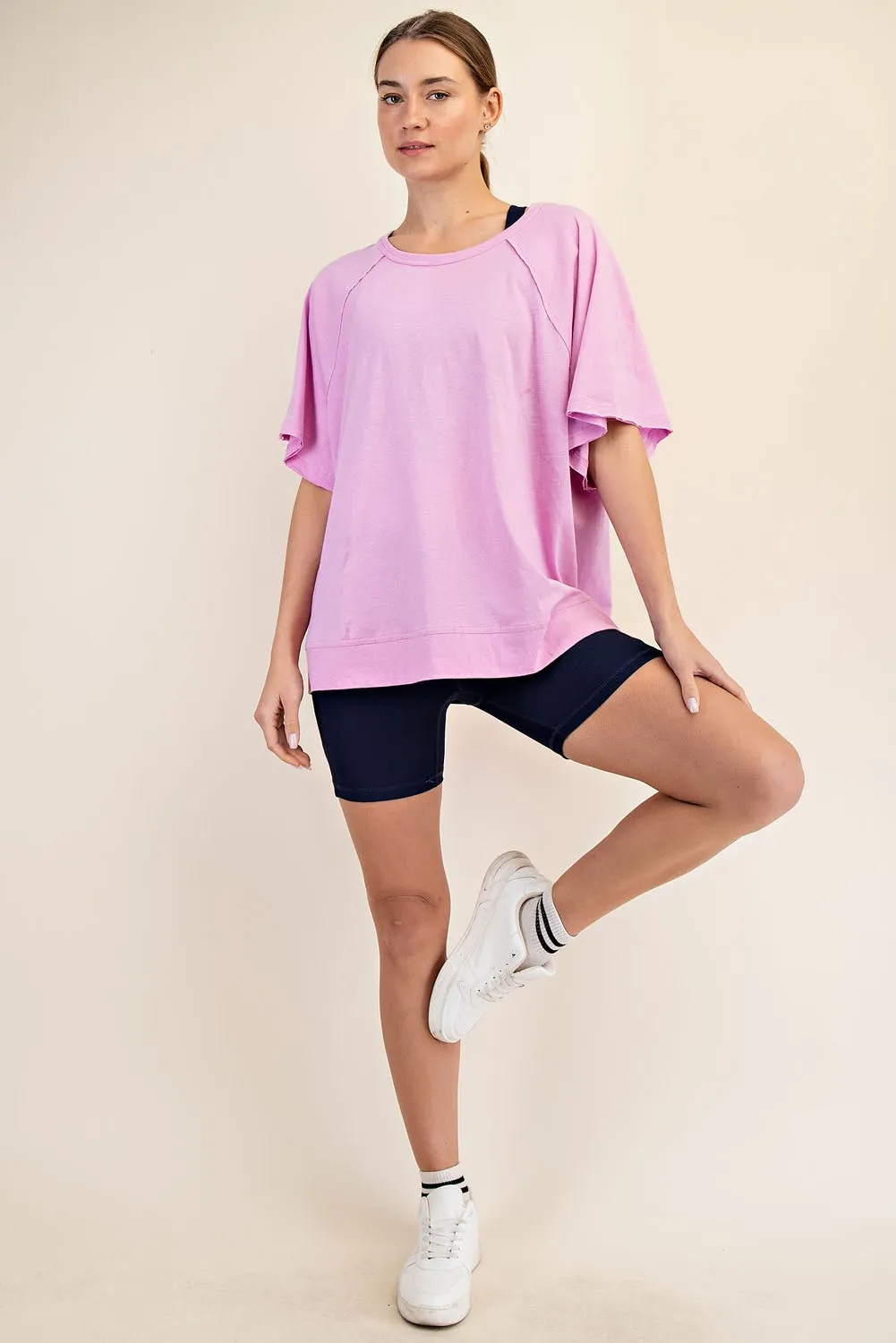 Mauve Oversized Raw Hem Short Sleeve Tee sold by Pinkblush product image thumbnail 4