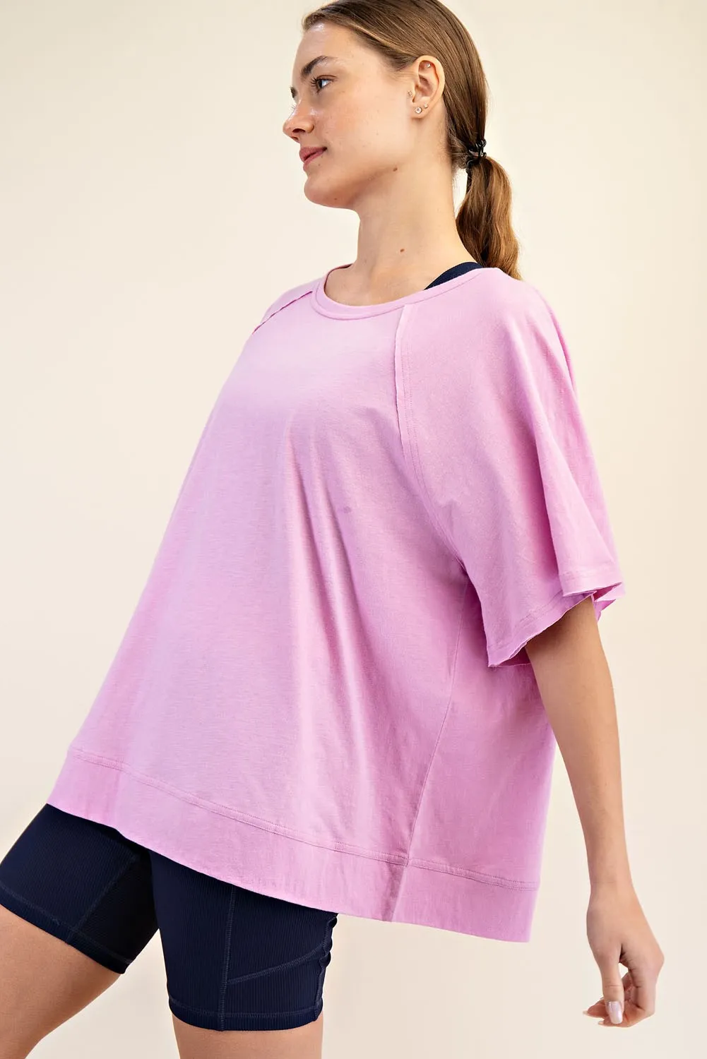 Mauve Oversized Raw Hem Short Sleeve Tee sold by Pinkblush product image thumbnail 2