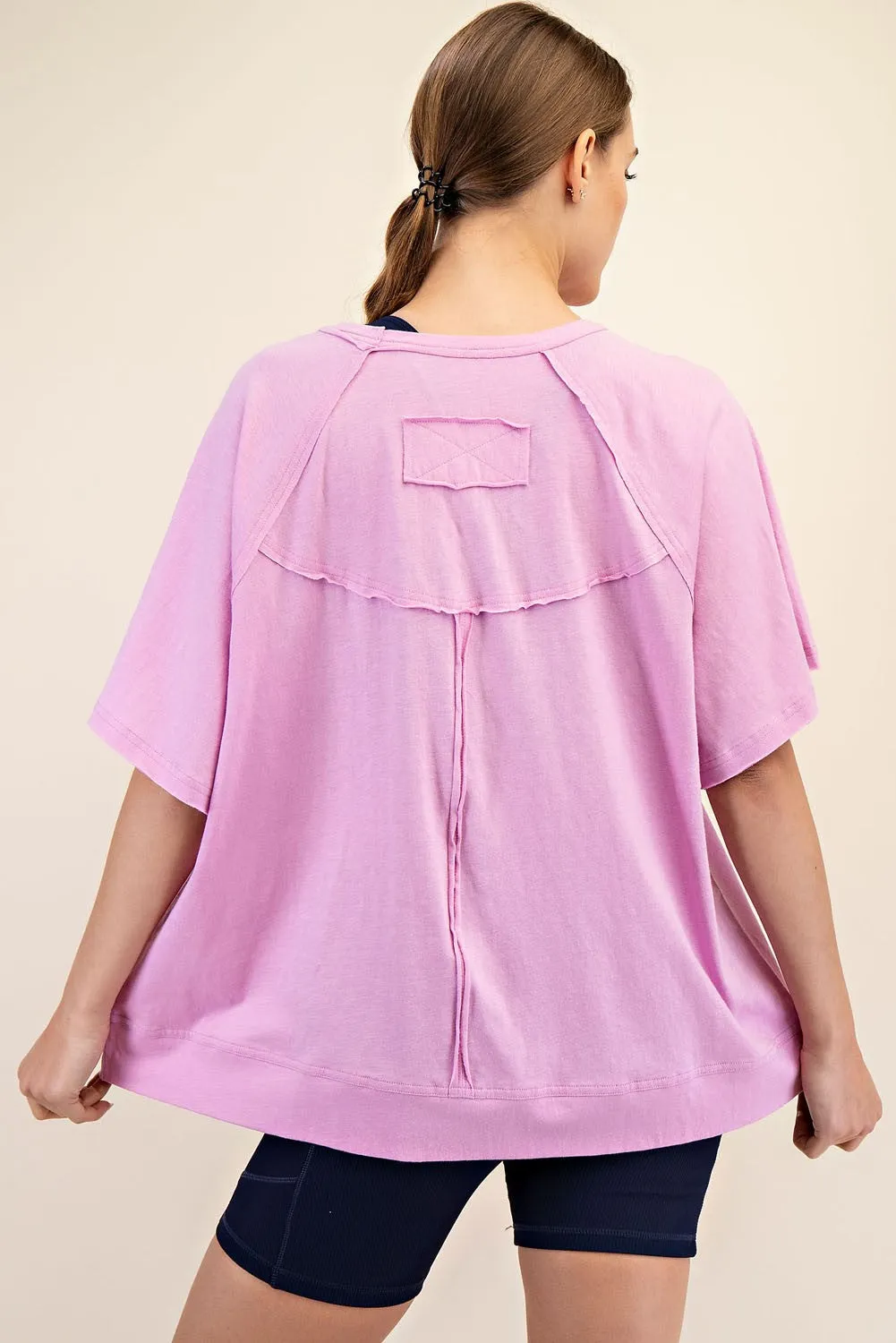 Mauve Oversized Raw Hem Short Sleeve Tee sold by Pinkblush product image thumbnail 3