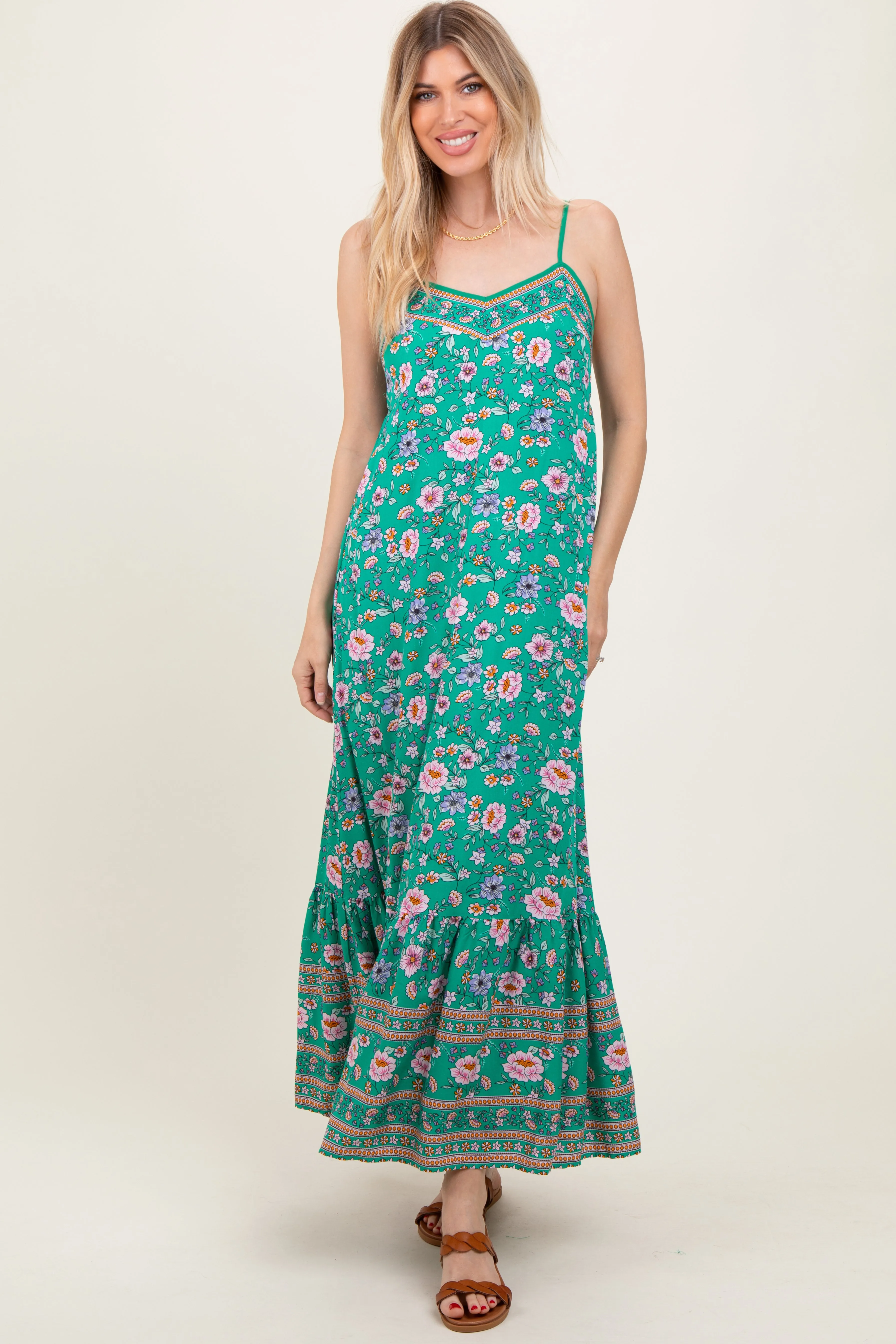 Green Floral Tie Back Maternity Maxi Dress sold by Pinkblush product image thumbnail 5