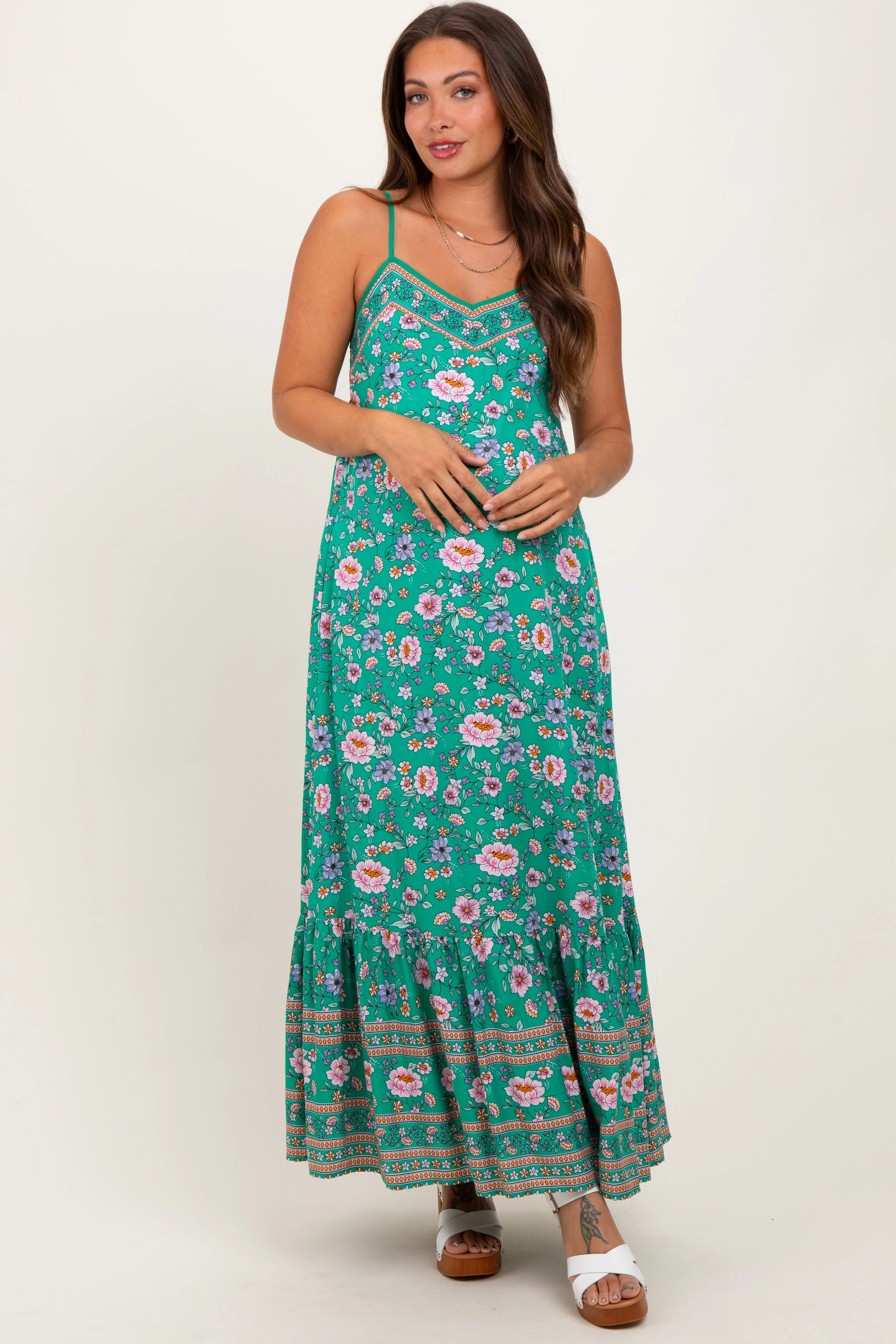 Green Floral Tie Back Maternity Maxi Dress sold by Pinkblush product image thumbnail 2