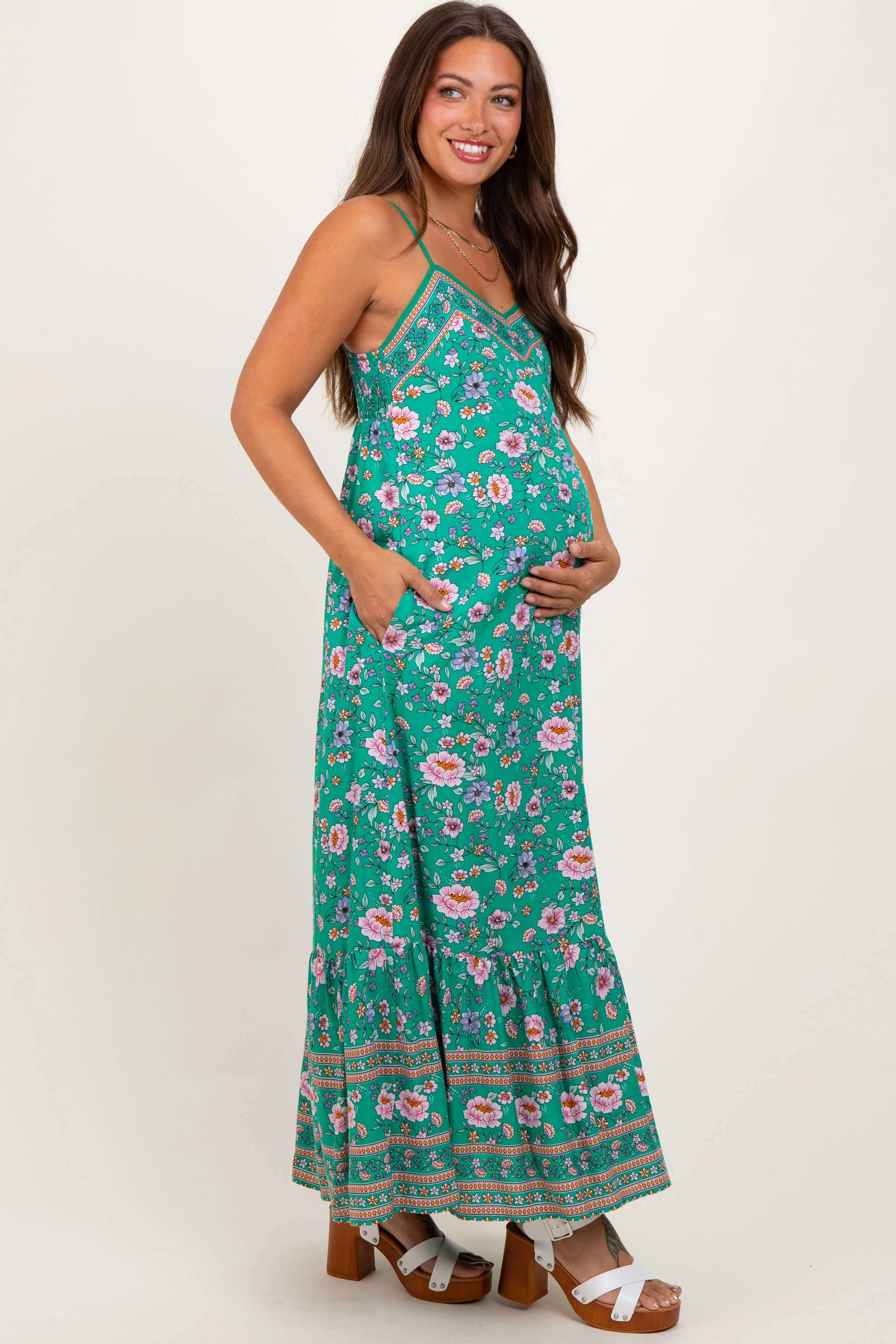 Green Floral Tie Back Maternity Maxi Dress sold by Pinkblush product image thumbnail 3