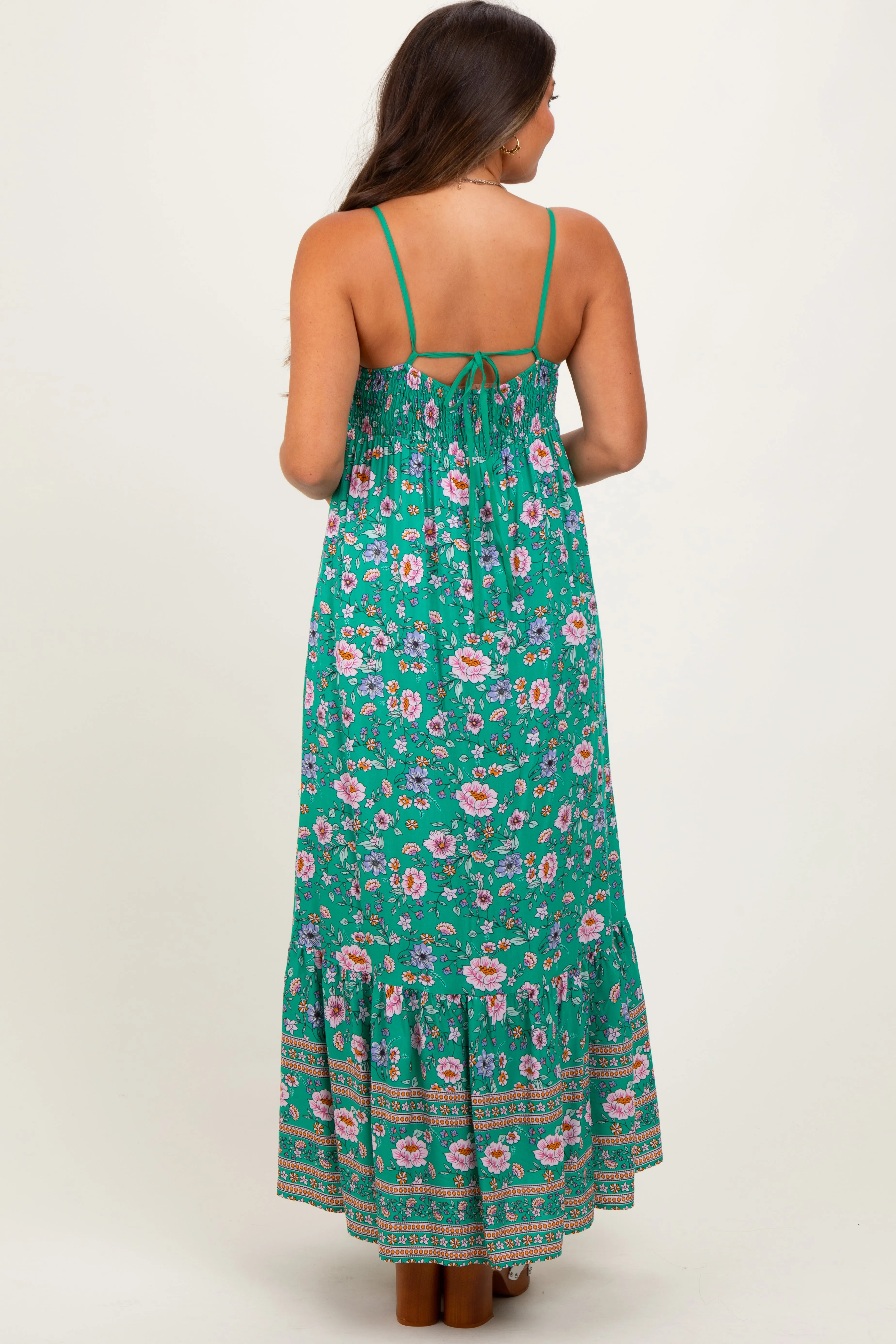 Green Floral Tie Back Maternity Maxi Dress sold by Pinkblush product image thumbnail 4