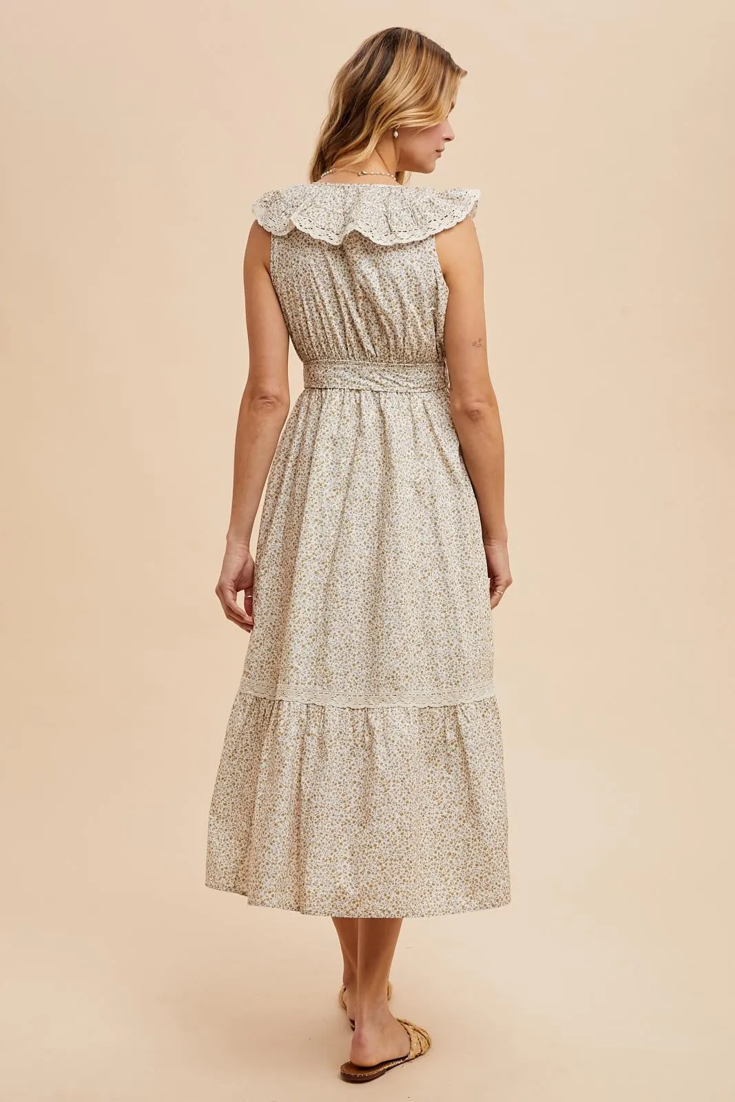 Cream Ruffled Floral Cotton Maxi Dress sold by Pinkblush product image thumbnail 4