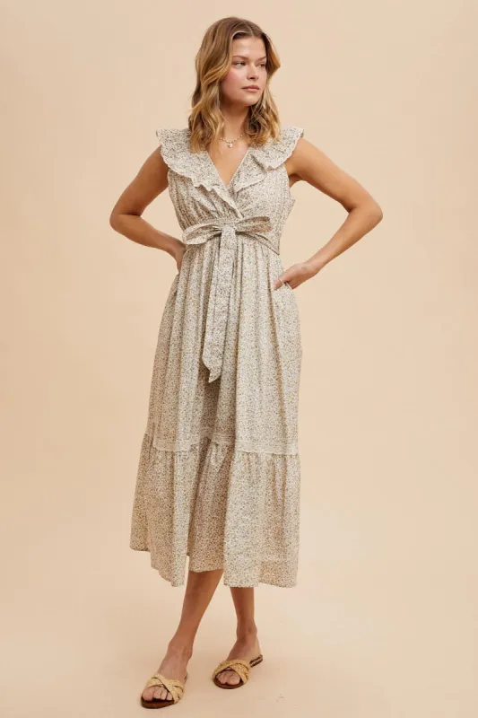 Cream Ruffled Floral Cotton Maxi Dress sold by Pinkblush