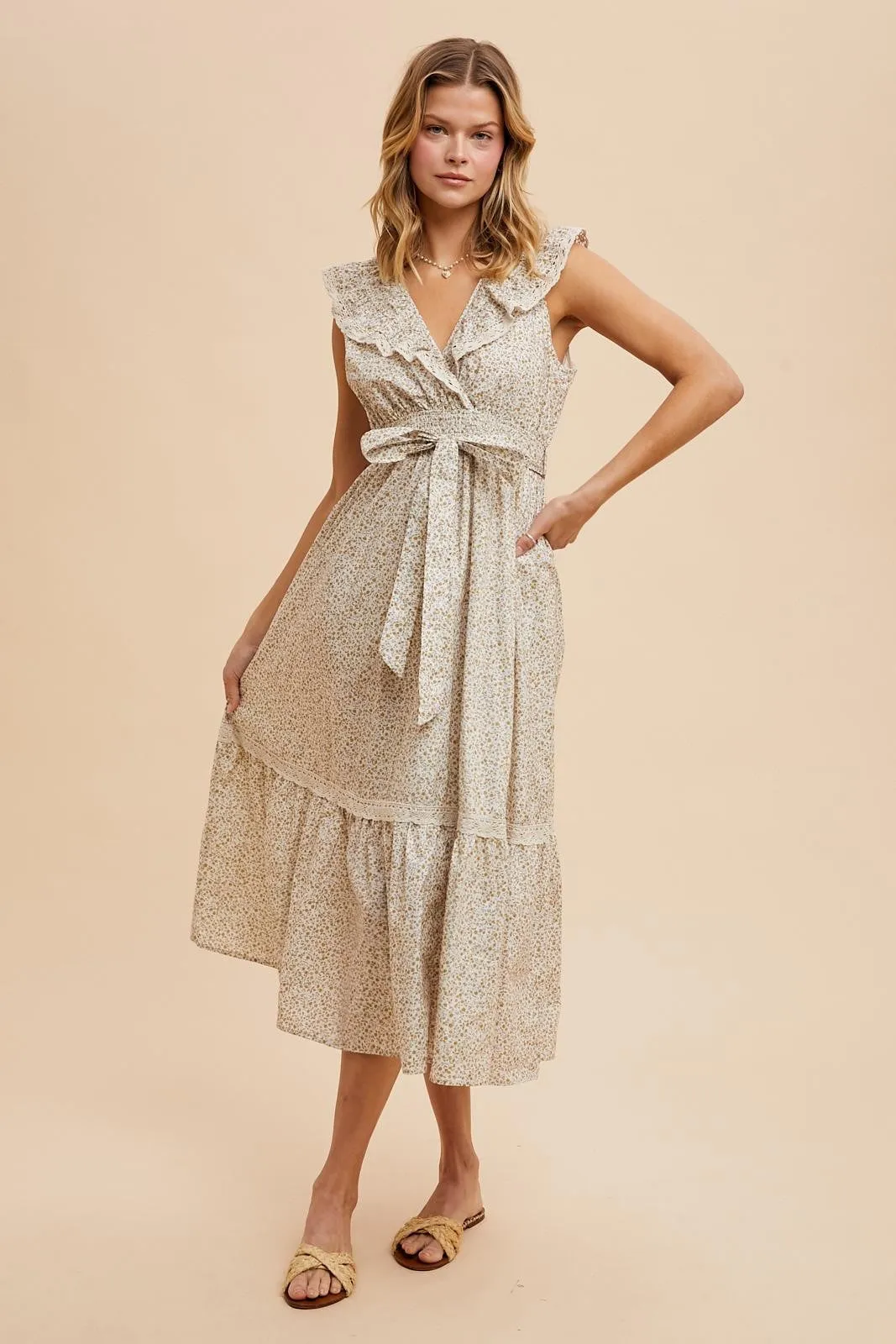 Cream Ruffled Floral Cotton Maxi Dress sold by Pinkblush product image thumbnail 2