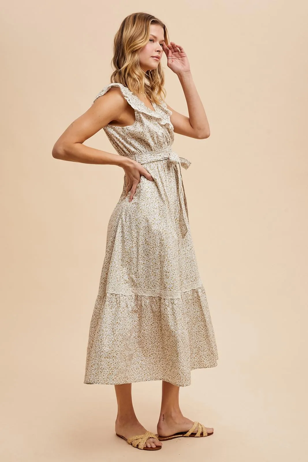 Cream Ruffled Floral Cotton Maxi Dress sold by Pinkblush product image thumbnail 3