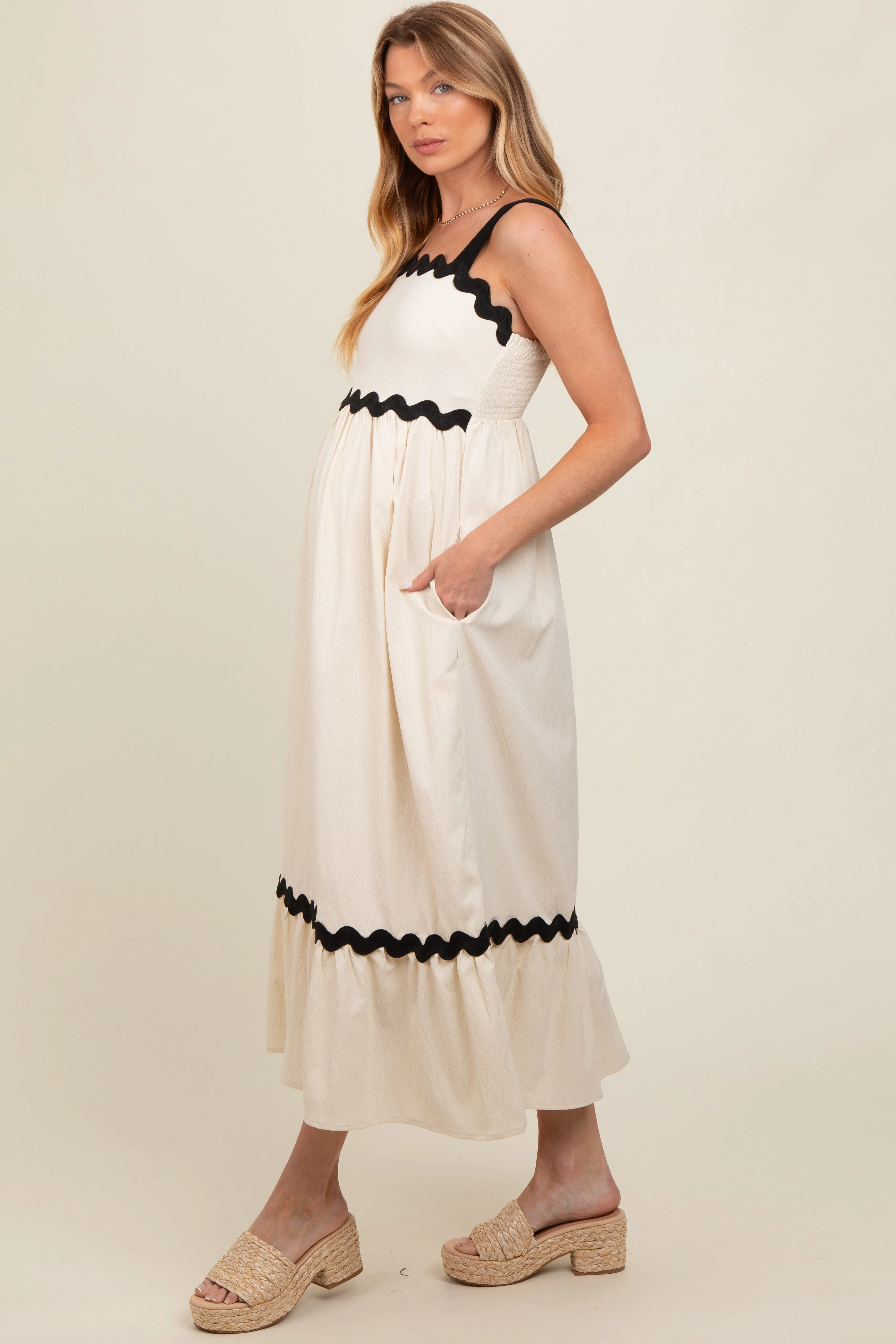 Cream Contrast Trim Maternity Maxi Dress sold by Pinkblush product image thumbnail 3