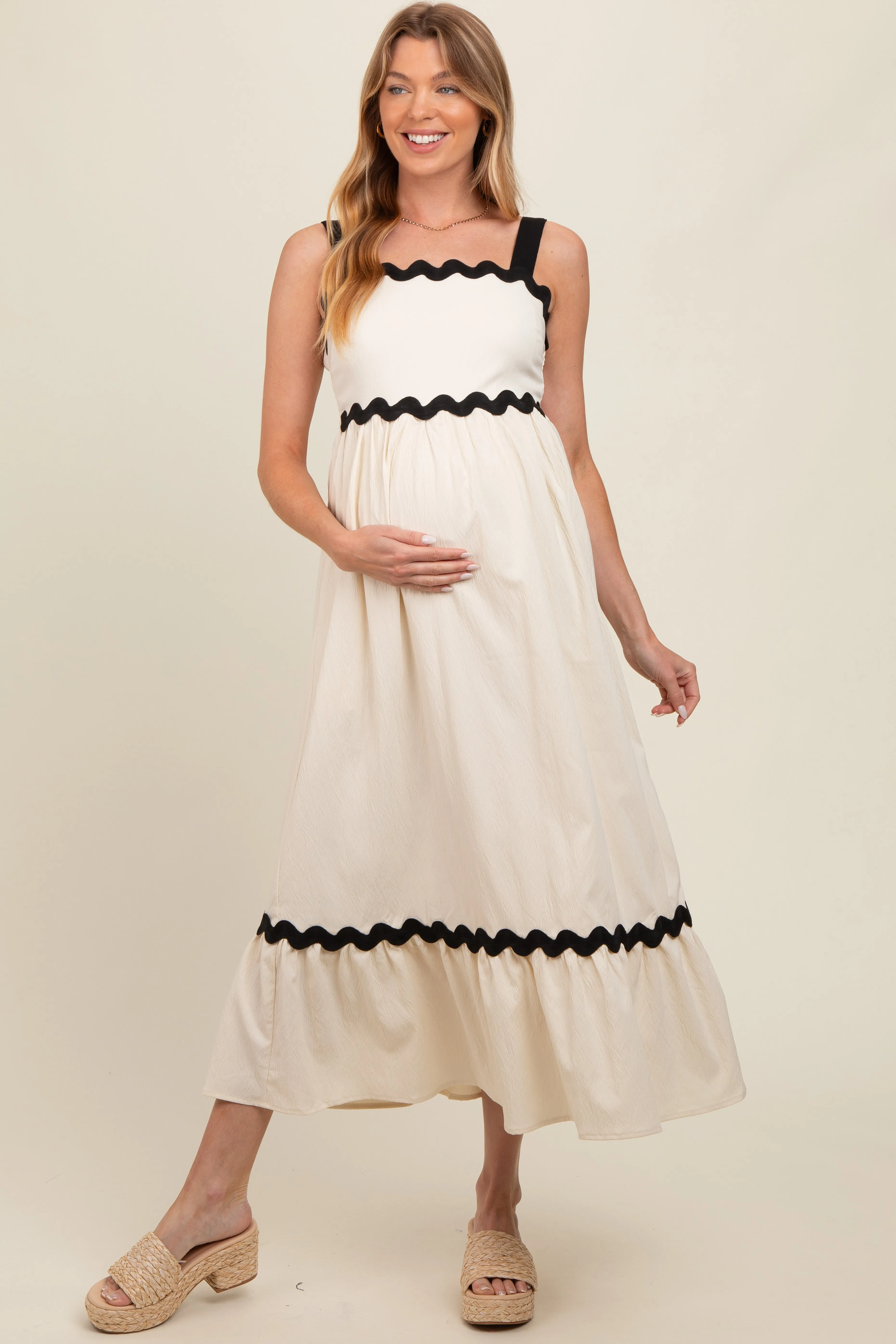 Cream Contrast Trim Maternity Maxi Dress sold by Pinkblush