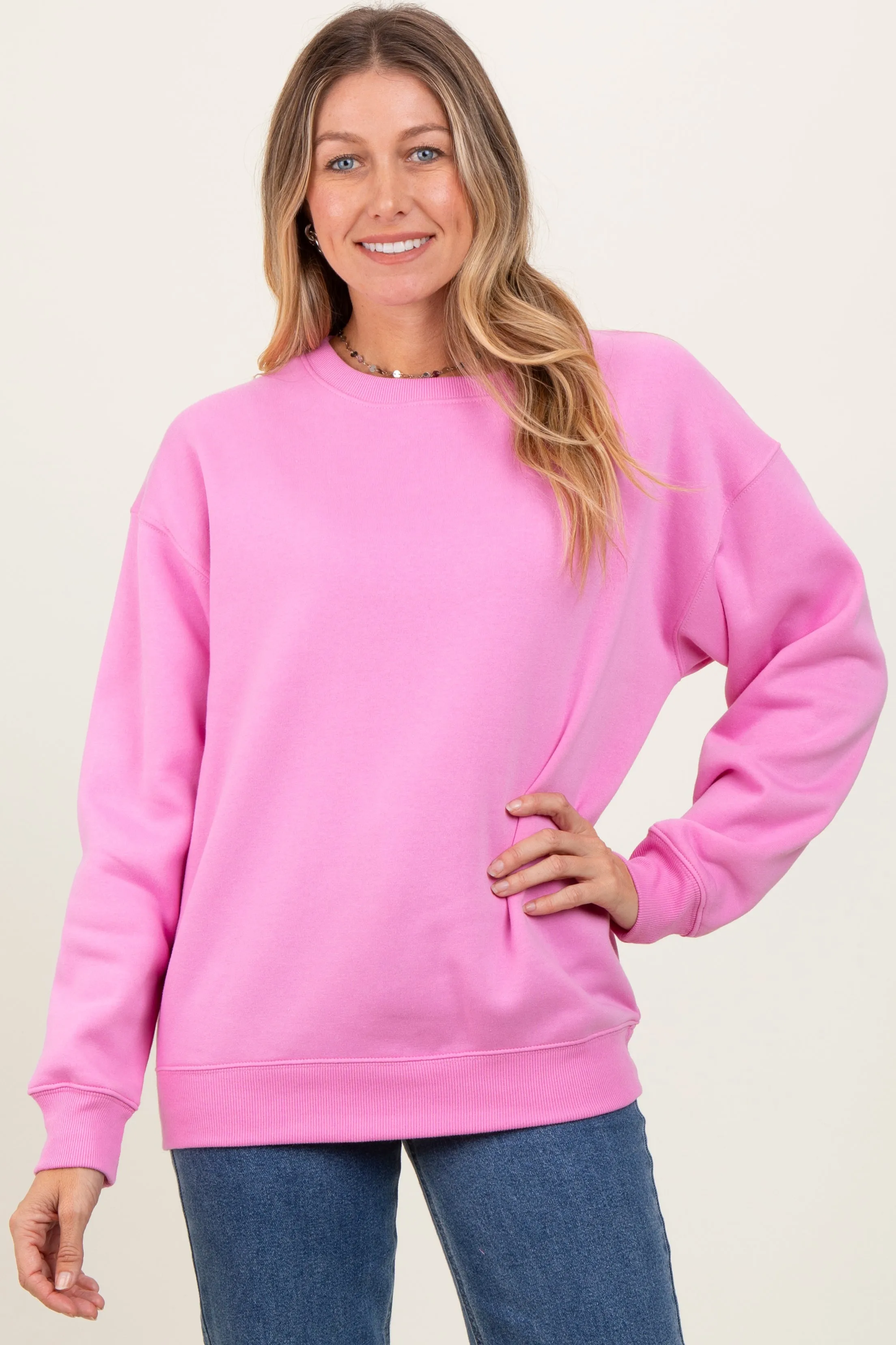 Pink Basic Fleece Crewneck Maternity Sweatshirt sold by Pinkblush product image thumbnail 4