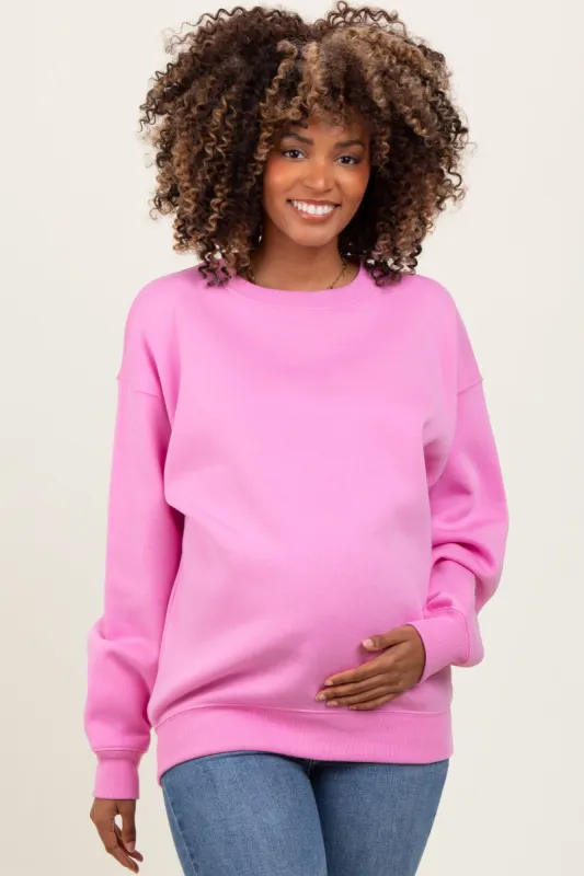 Pink Basic Fleece Crewneck Maternity Sweatshirt sold by Pinkblush