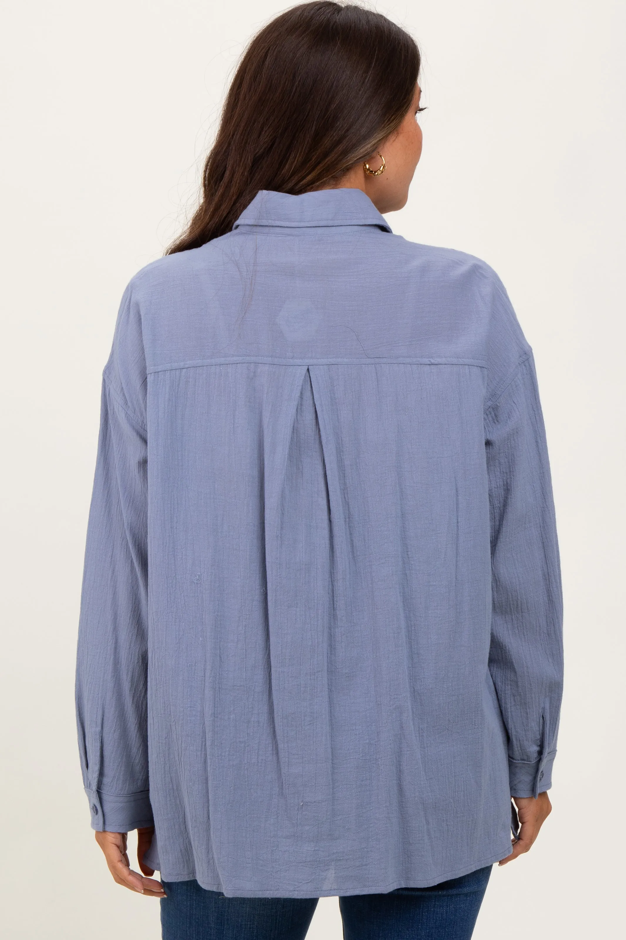 Blue Cotton Gauze Oversized Maternity Button Down Shirt sold by Pinkblush product image thumbnail 4