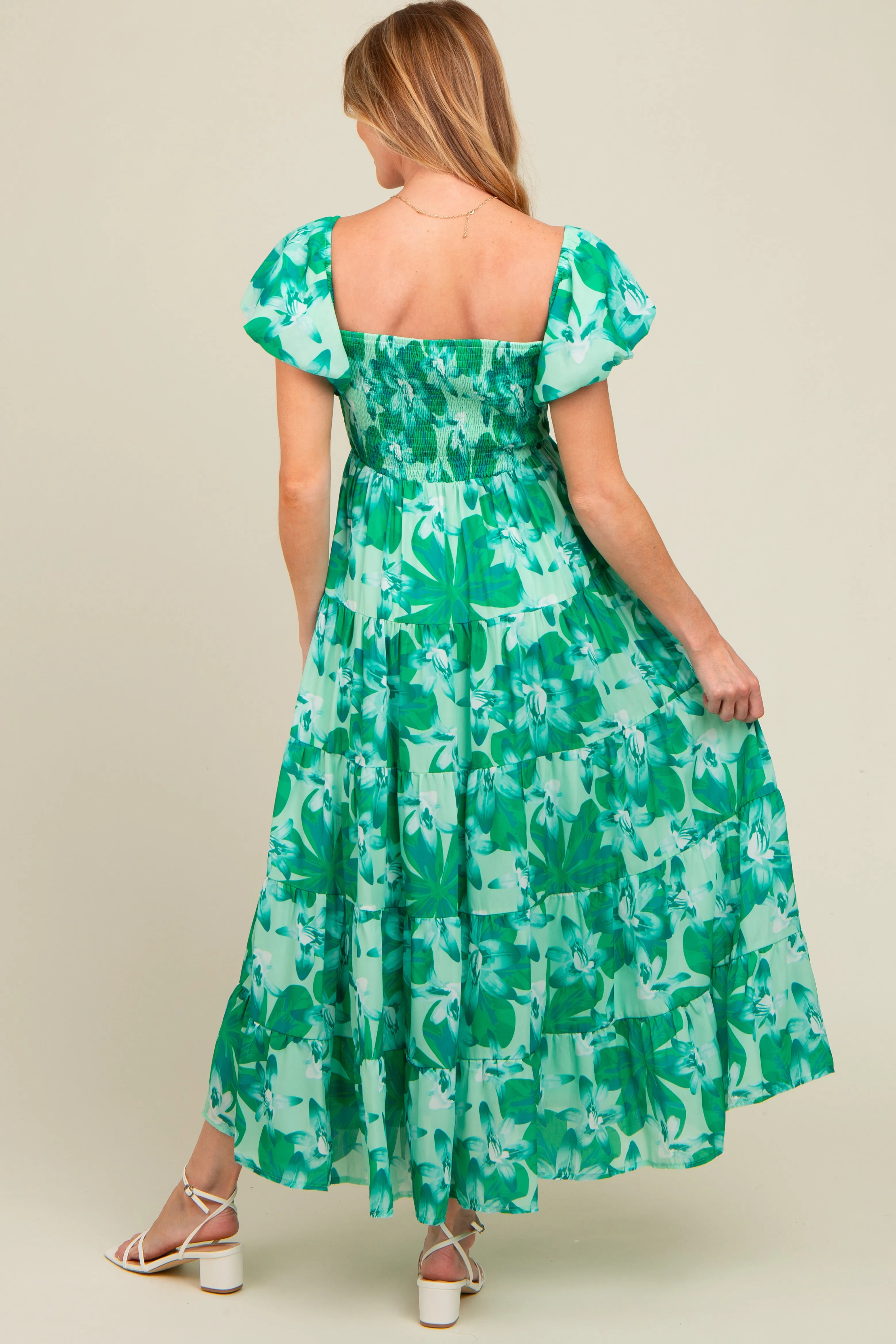 Green Floral Smocked Maternity Maxi Dress sold by Pinkblush product image thumbnail 2