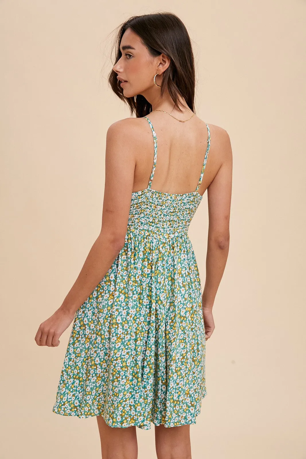 Green Floral Smocked Cami Mini Dress sold by Pinkblush product image thumbnail 3