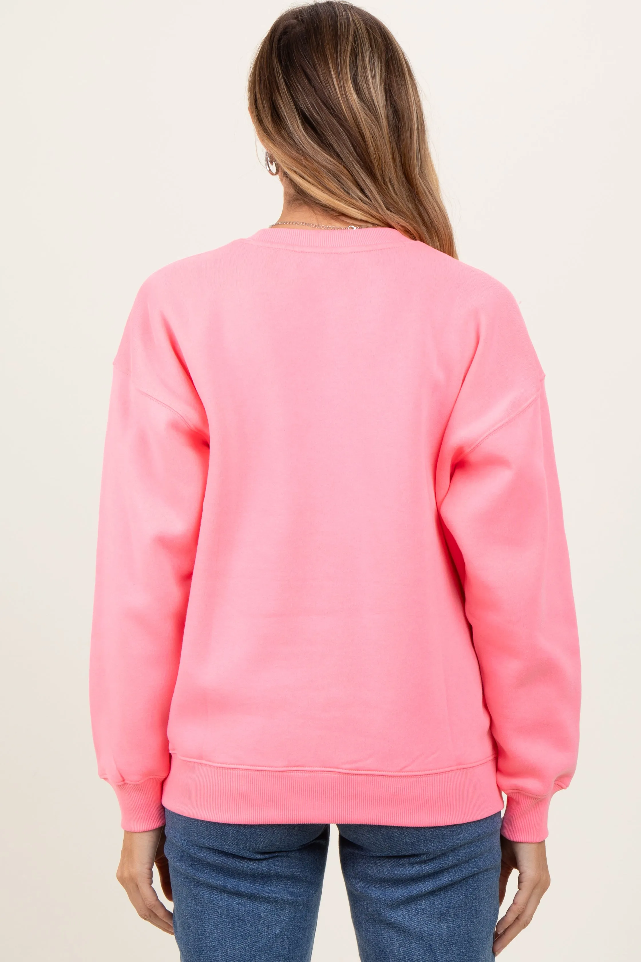 Pink Fleece Crew Neck Relaxed Fit Sweatshirt sold by Pinkblush product image thumbnail 4