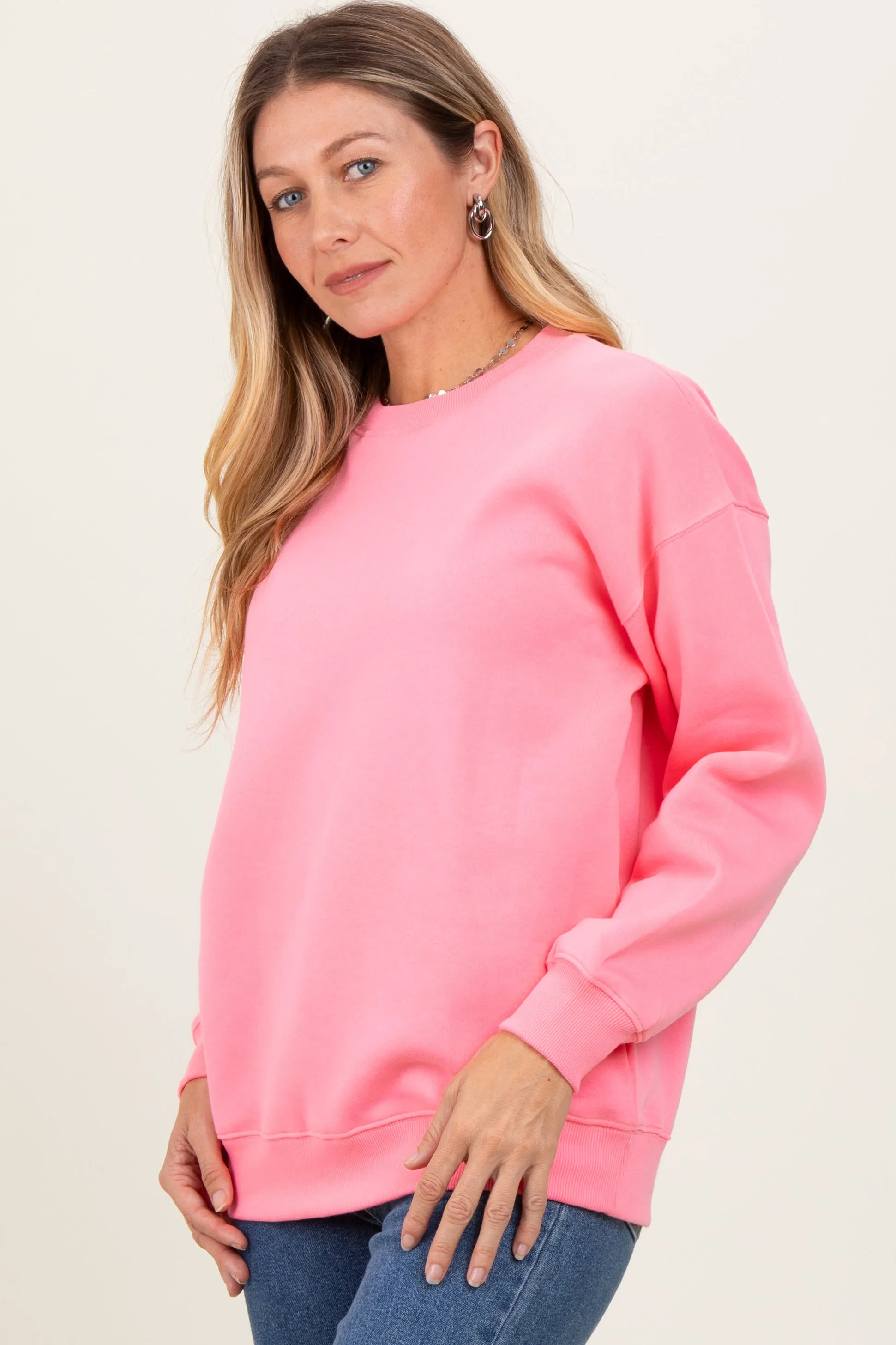 Pink Fleece Crew Neck Relaxed Fit Sweatshirt sold by Pinkblush product image thumbnail 3