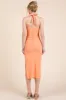 Peach Halter Tied Criss-Cross Ribbed Midi Dress sold by Pinkblush