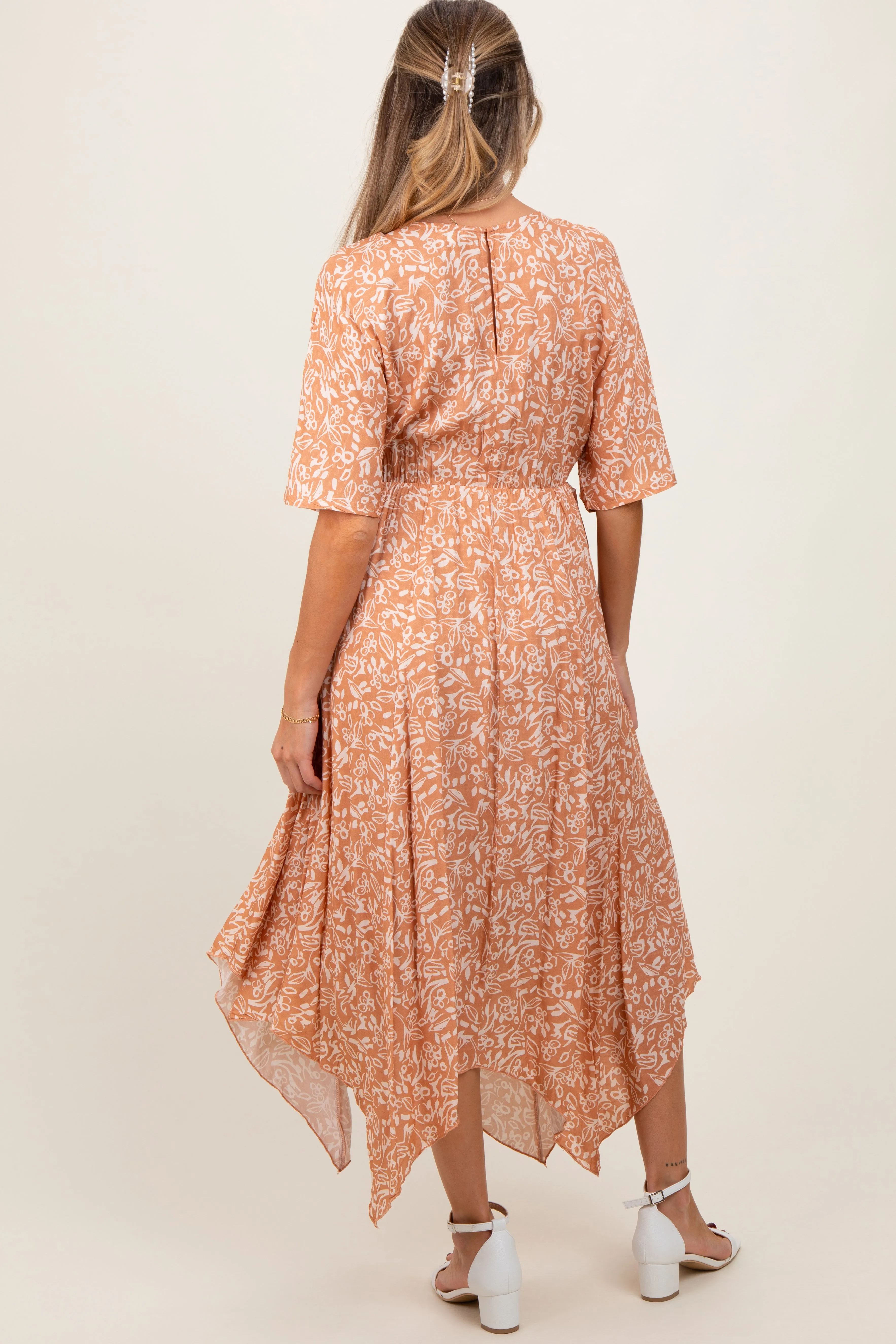 Peach Floral V-Neck Flutter Sleeve Maternity Maxi Dress sold by Pinkblush product image thumbnail 3