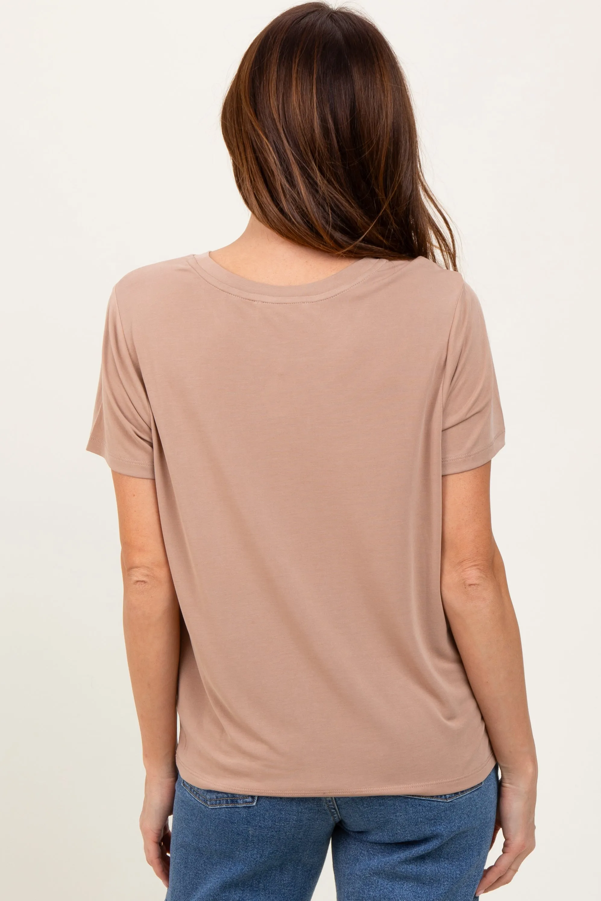 Taupe Basic Round Neck Short Sleeve T-Shirt sold by Pinkblush product image thumbnail 4