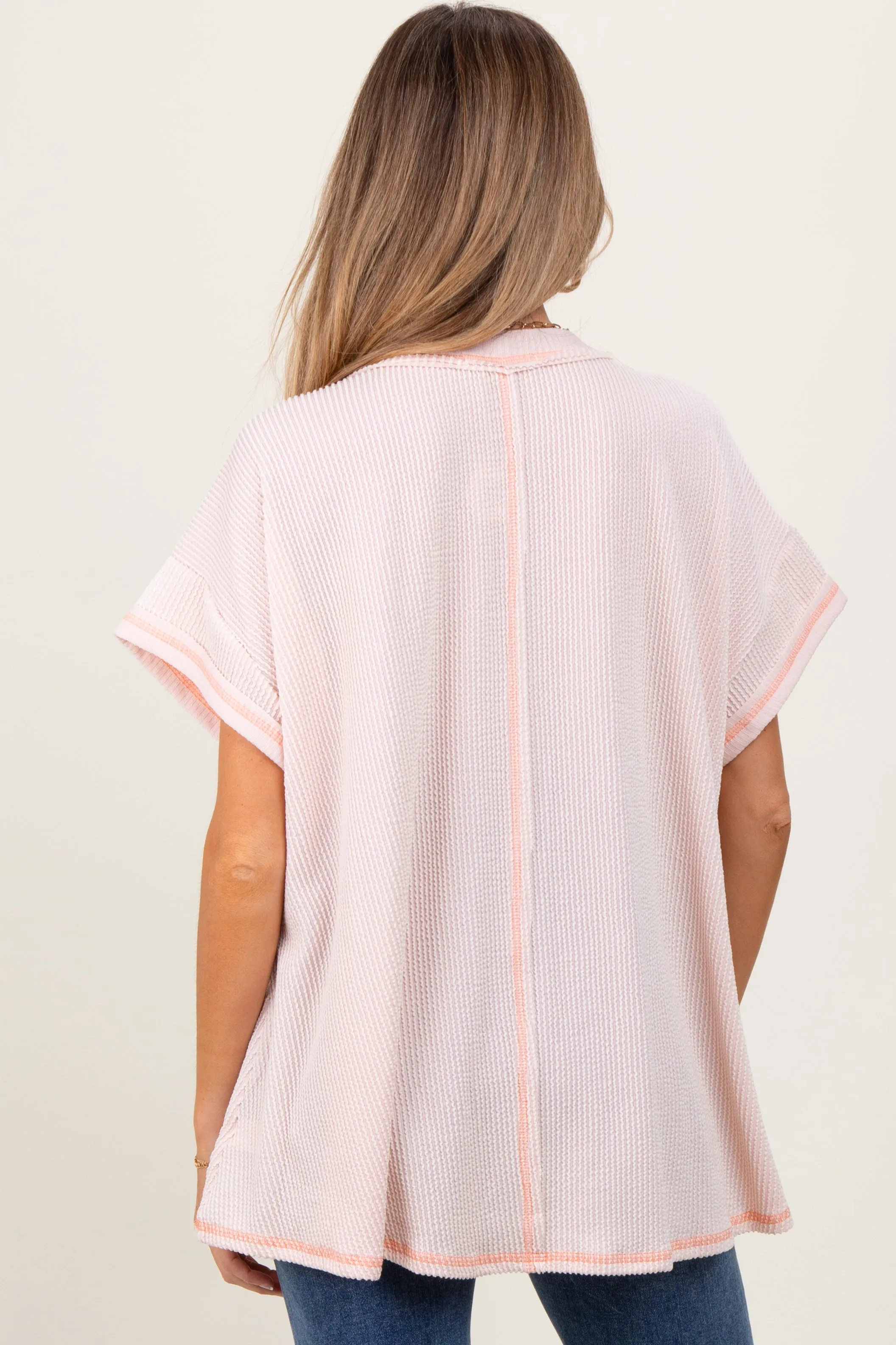 Peach Striped Ribbed V-Neck Oversized Short Sleeve Maternity Top sold by Pinkblush product image thumbnail 4