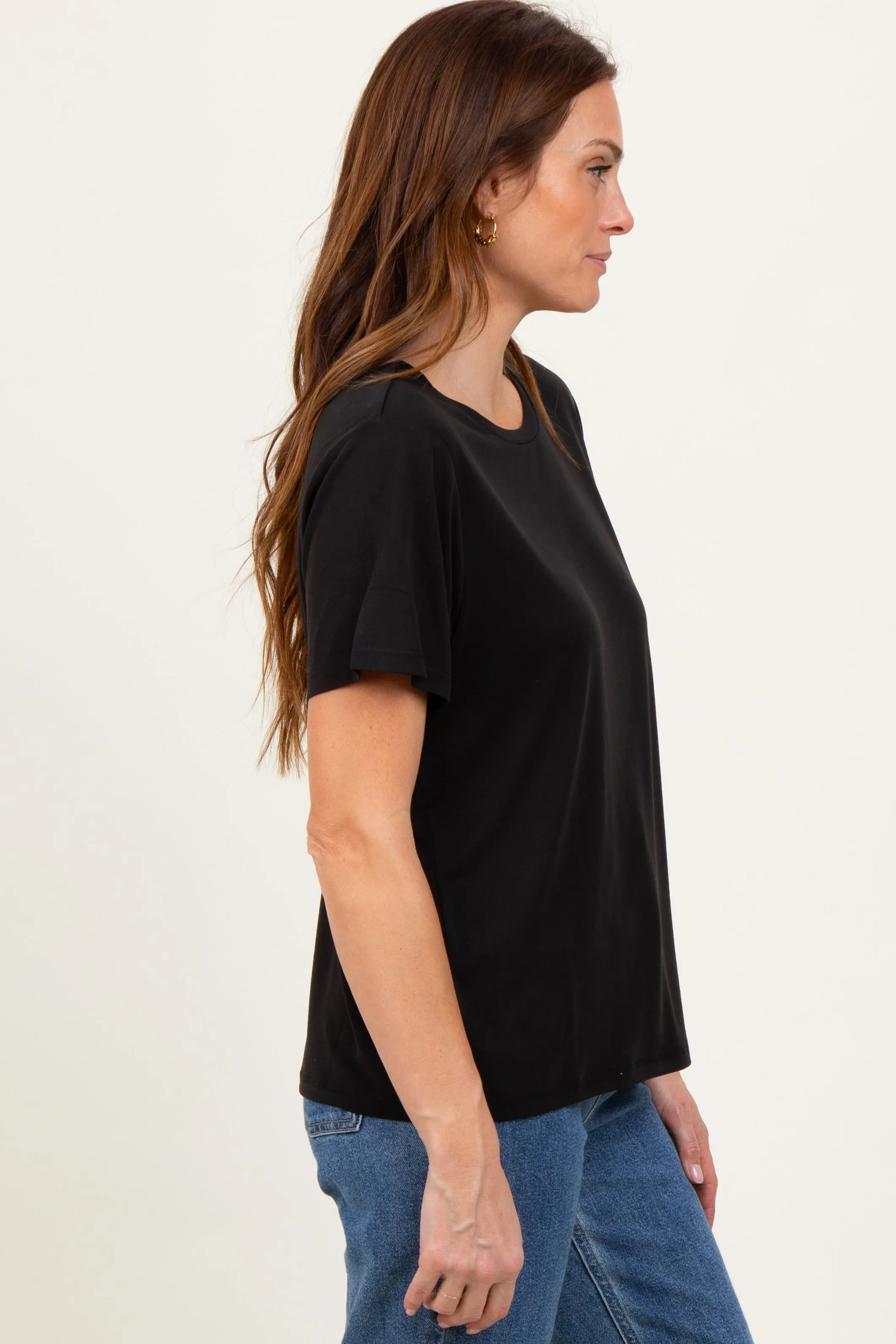 Black Basic Round Neck Short Sleeve T-Shirt sold by Pinkblush product image thumbnail 3