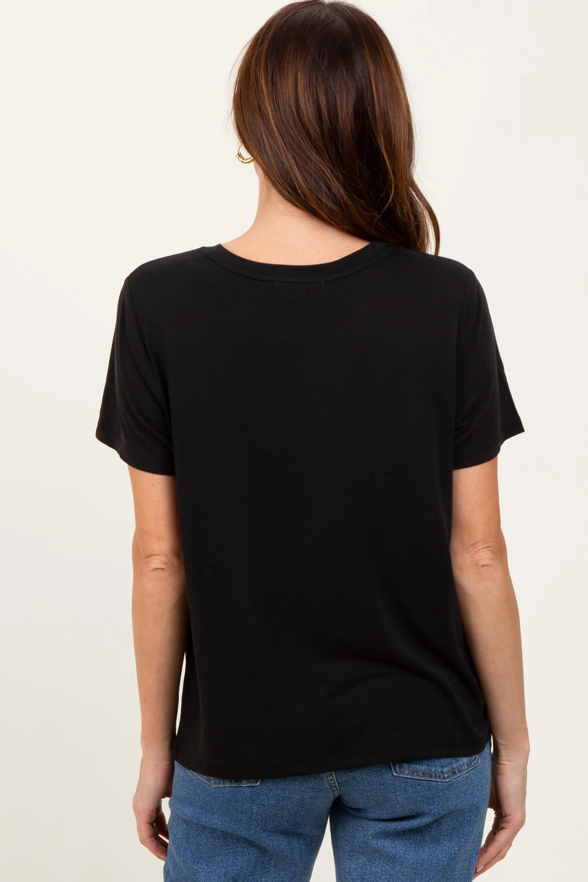 Black Basic Round Neck Short Sleeve T-Shirt sold by Pinkblush product image thumbnail 4