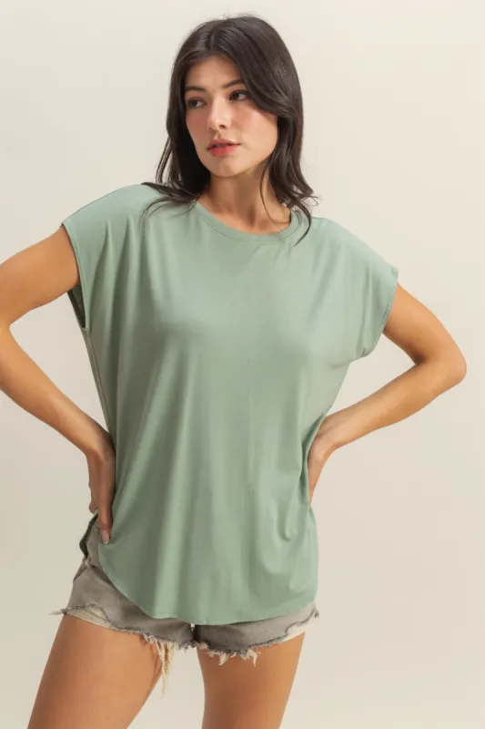 Sage Dolman Sleeve Round Neck Top sold by Pinkblush