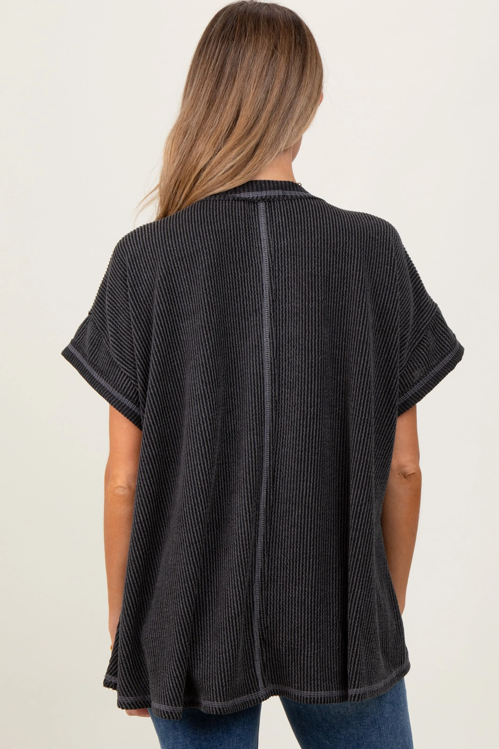 Charcoal Striped Ribbed V-Neck Oversized Short Sleeve Maternity Top sold by Pinkblush product image thumbnail 2