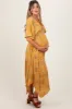 Yellow Printed Deep V-Neck Handkerchief Hem Maternity Maxi Dress sold by Pinkblush