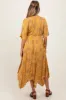 Yellow Printed Deep V-Neck Handkerchief Hem Maternity Maxi Dress sold by Pinkblush