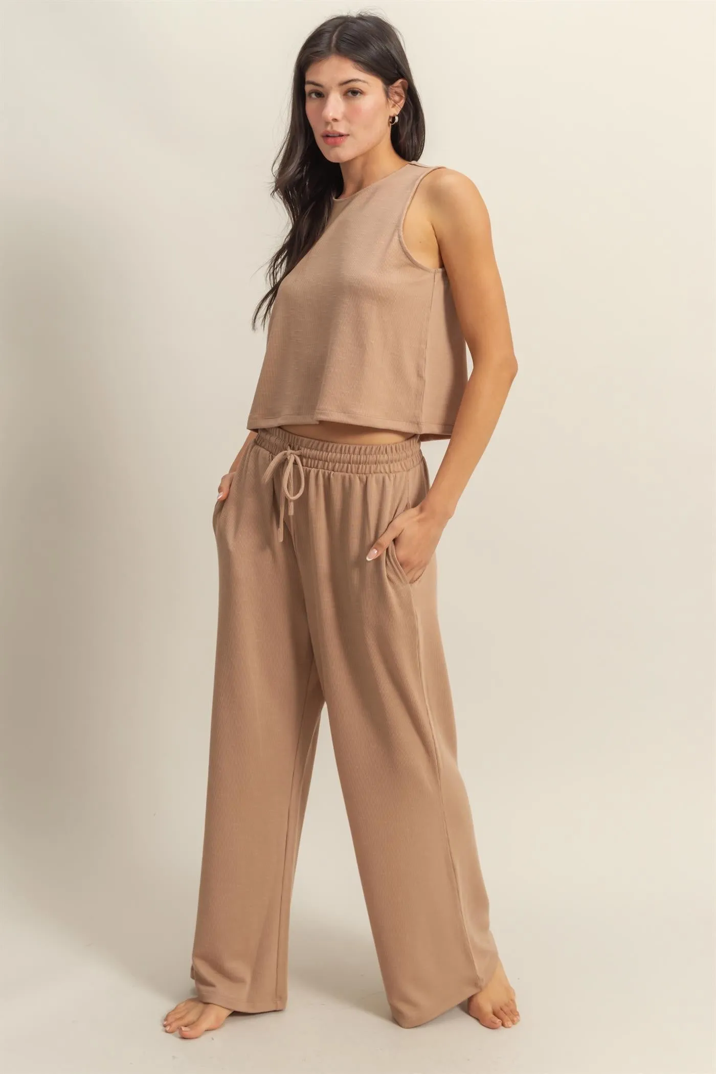 Taupe Sleeveless Top And Wide Leg Pants Maternity Set sold by Pinkblush product image thumbnail 2