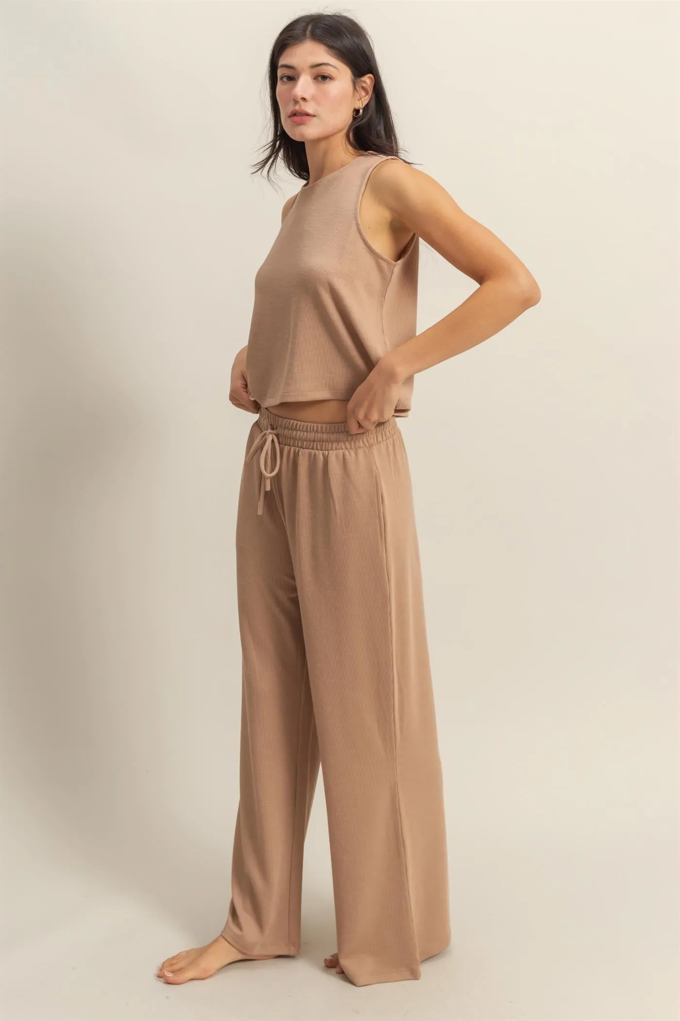 Taupe Sleeveless Top And Wide Leg Pants Maternity Set sold by Pinkblush product image thumbnail 3